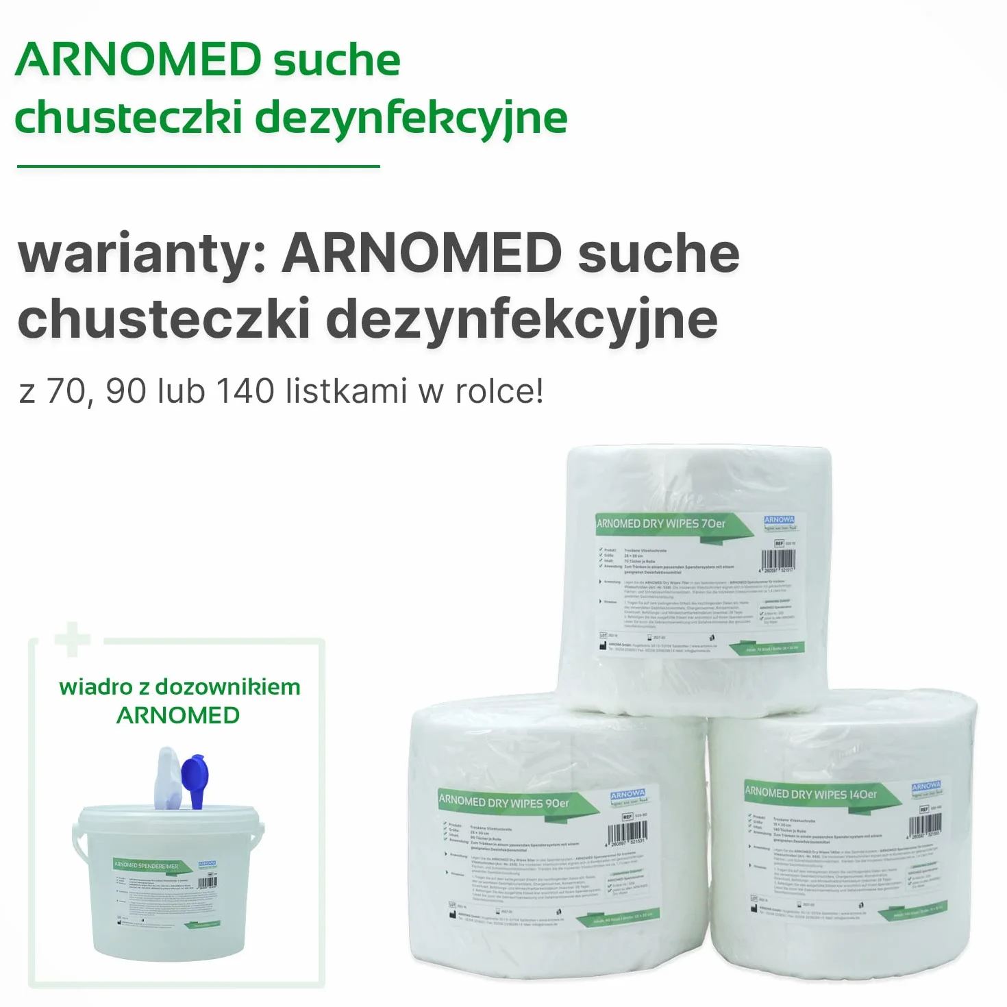 ARNOMED suche chusteczki dezynfekcyjne 70 arkuszy w rolce z włókniny