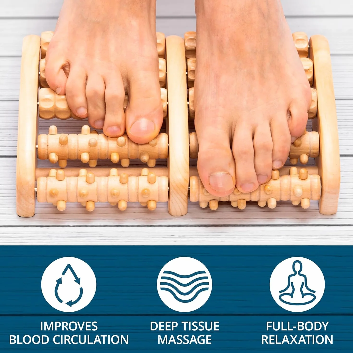 TheraFlow Double Size Masażer do stóp - Oryginalna Acupression Shiatsu - Ulga w zapaleniu powięzi podeszwy - Schemat refleksologii podeszwy/Instrukcja użytkowania - Drewno (XLarge)