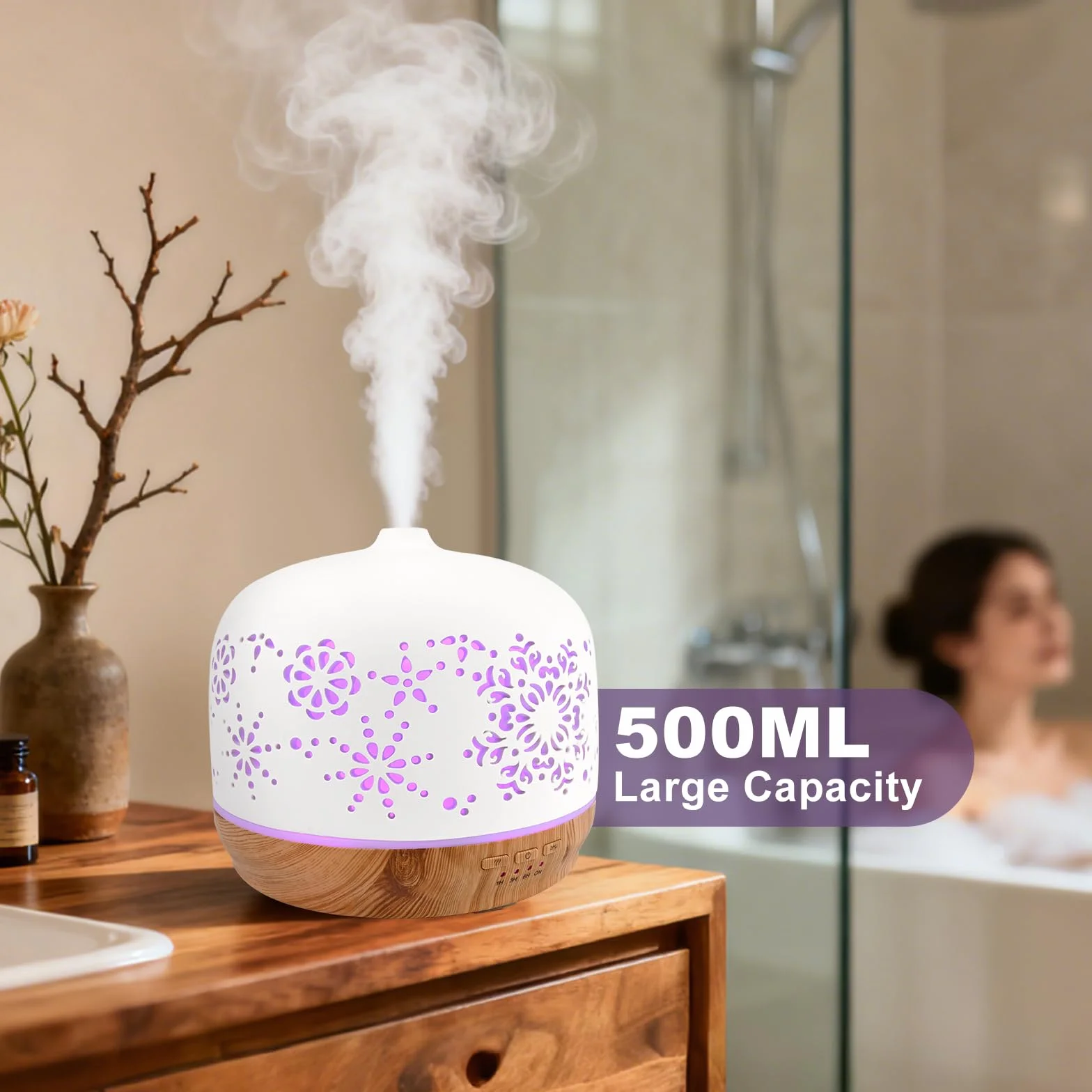 GuKKK dyfuzor zapachowy, 500 ml, biały dyfuzor do olejków eterycznych, ultradźwiękowy dyfuzor do aromaterapii, nawilżacz powietrza, 7 kolorów LED, ustawienie timera, do sypialni, jogi, biura
