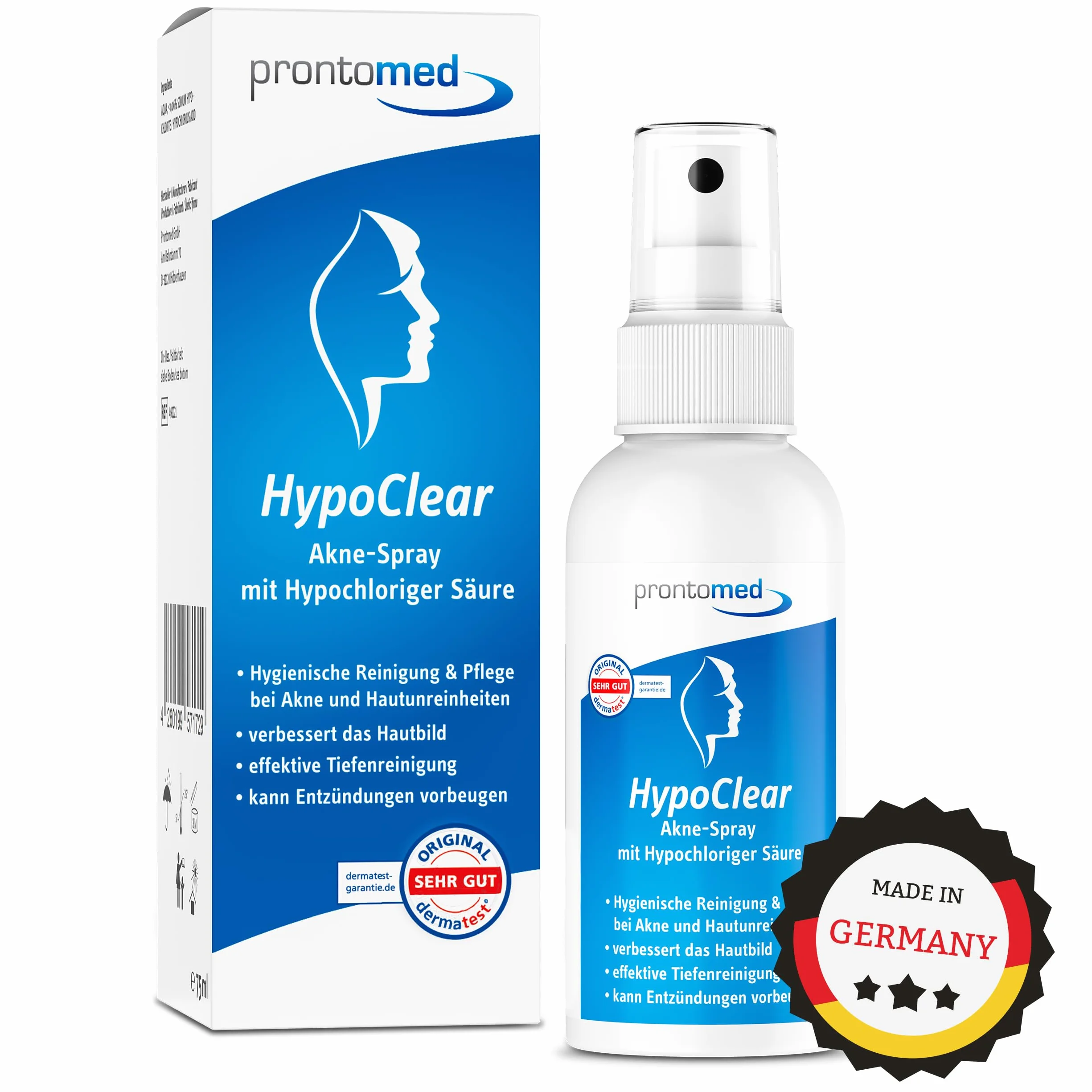 Prontomed HypoClear Spray przeciw trądzikowi 75ml – Skuteczna pielęgnacja skóry z kwasem podchlorawym/Hypochlorus Acid | na trądzik, niedoskonałości skóry i zaczerwienienia | Dla czystej, zdrowej