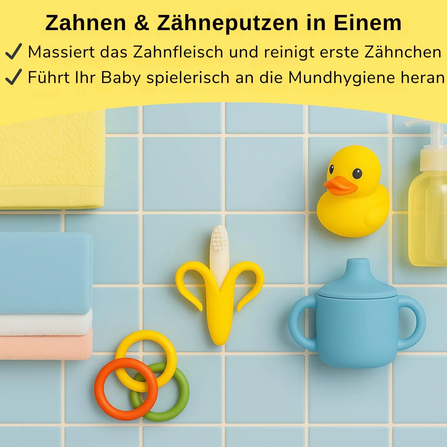 Bananowa szczoteczka do zębów i gryzak dla niemowląt – 2 w 1 wynalazek do mycia zębów i pomocy dentystycznej (żółty)