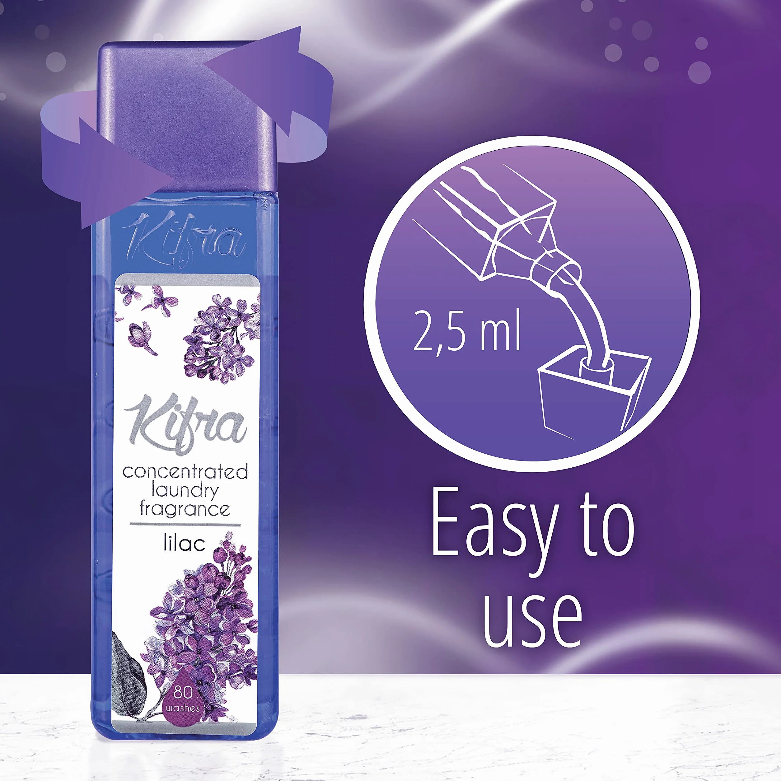 Kifra Lilac skoncentrowane perfumy do prania, 200 ml, 80 cykli prania, długotrwały zapach prania