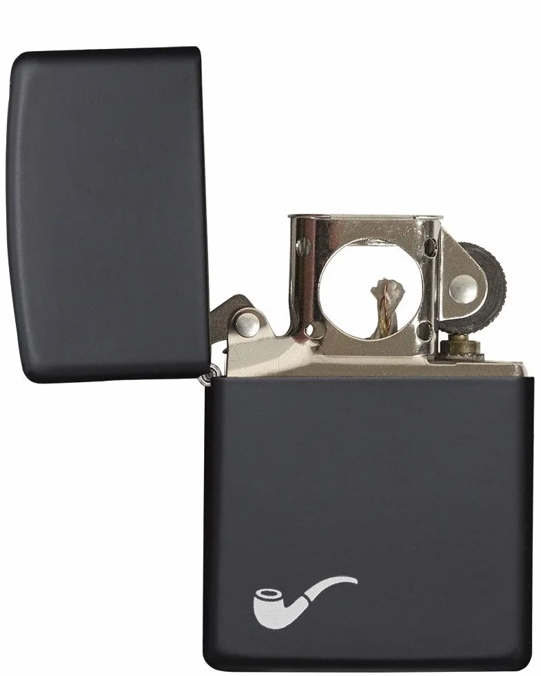 Zippo Zapalniczka Sztormowa Motyw Fajki Czerń Matowa Wielokrotnego Użytku Płomień Odporny na Wiatr Made in USA