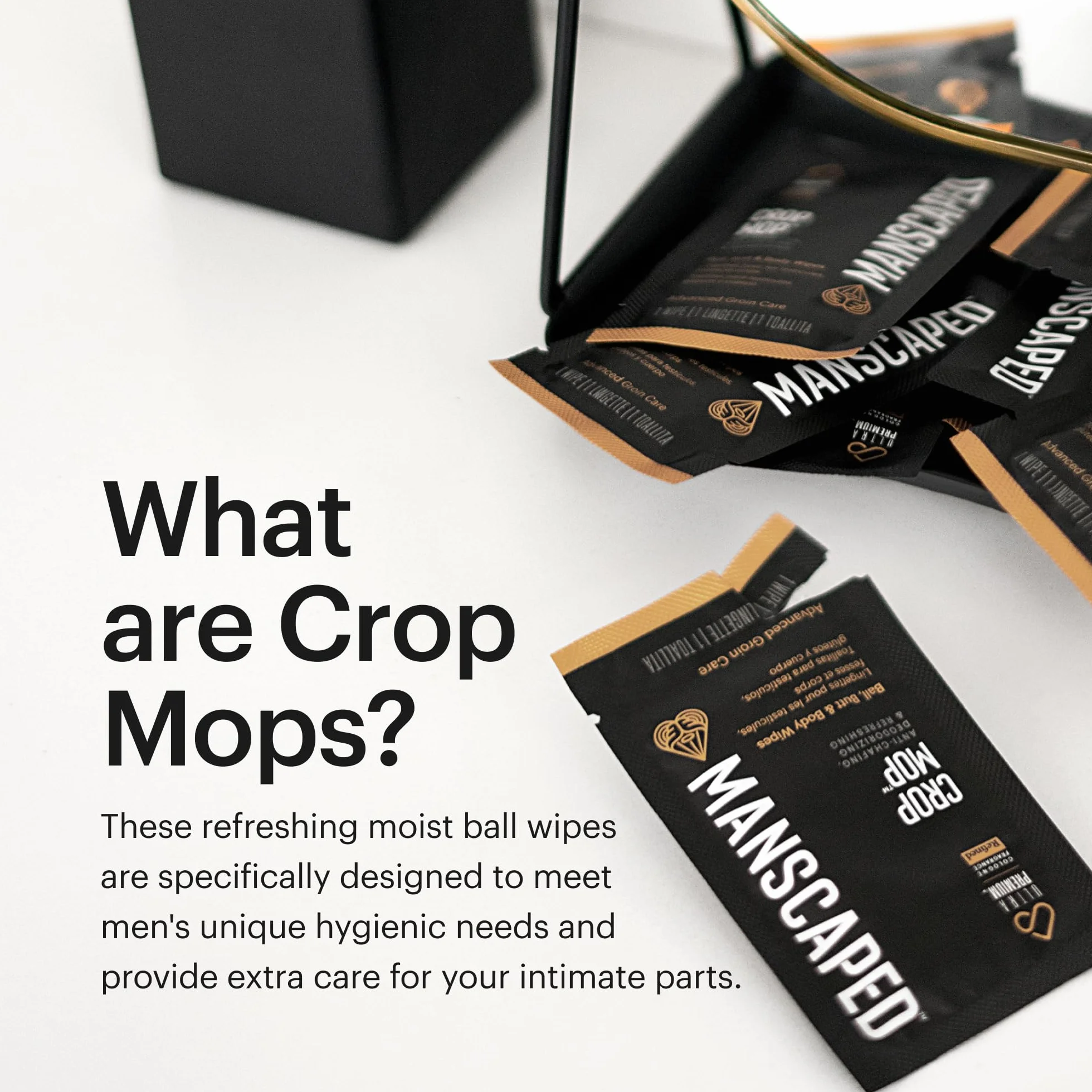 MANSCAPED® Crop Mop® On-The-Go Indywidualnie pakowane chusteczki w kulkach, chusteczki czyszczące zapobiegające otarciom do męskiej okolicy pachwiny z odświeżającym i chłodzącym aloesem, 15 szt.