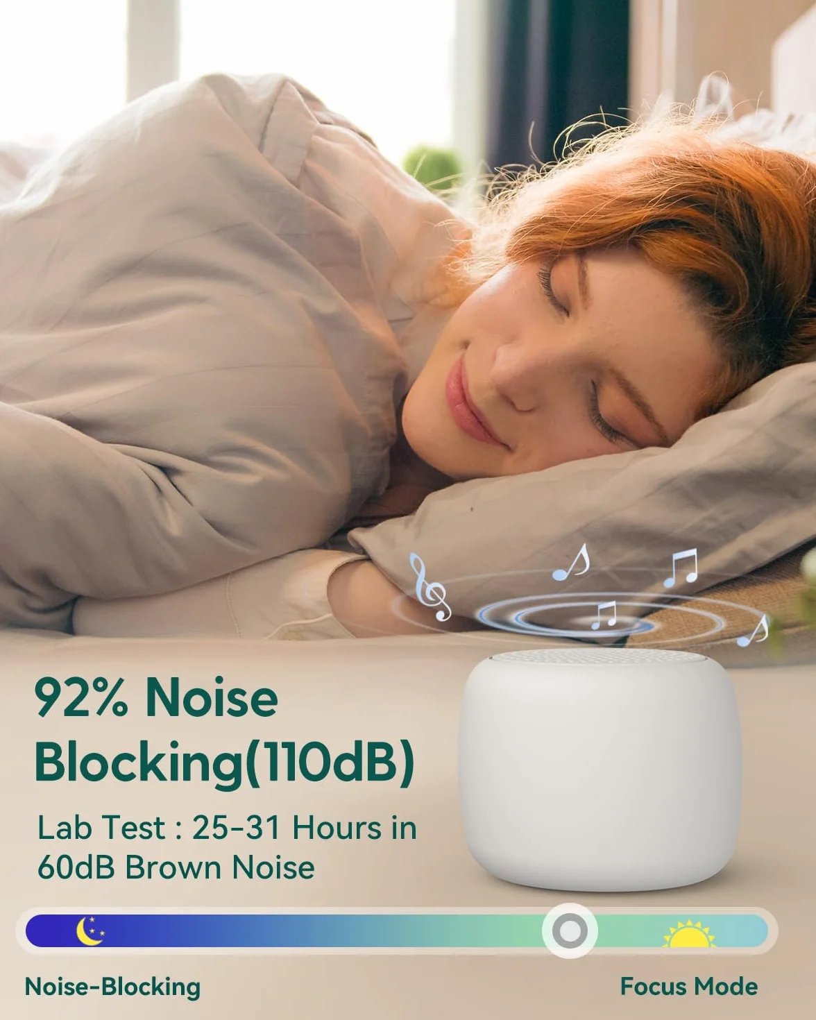 Babelio mini urządzenie dźwiękowe White Noise Machine dla dorosłych i dzieci, 15 dźwięków bez pętli, minutnik, łatwy do kieszeni i podróży, biały