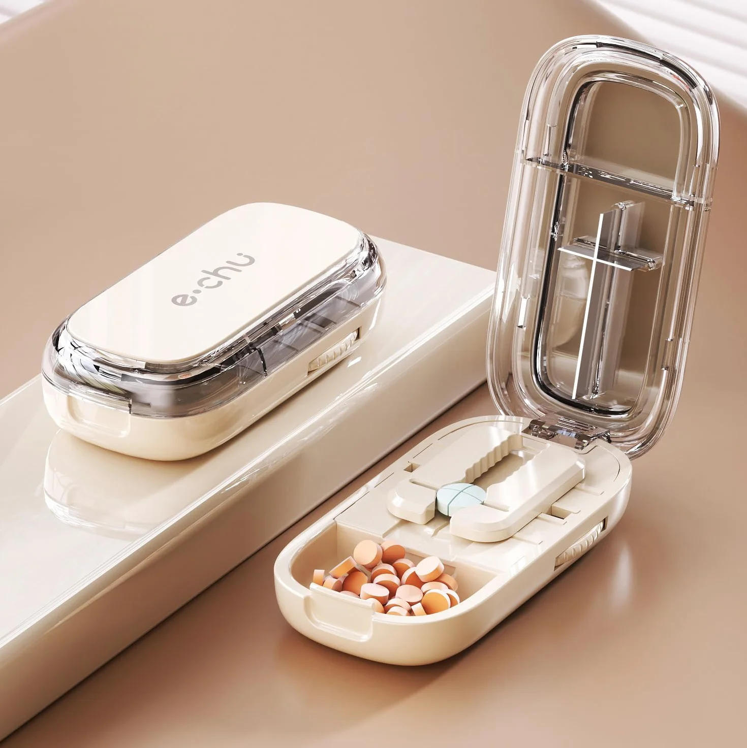 Tablet Splitter Pill Cutter 2 in 1 for Small Large Pills Cutting & Storage Dispenser