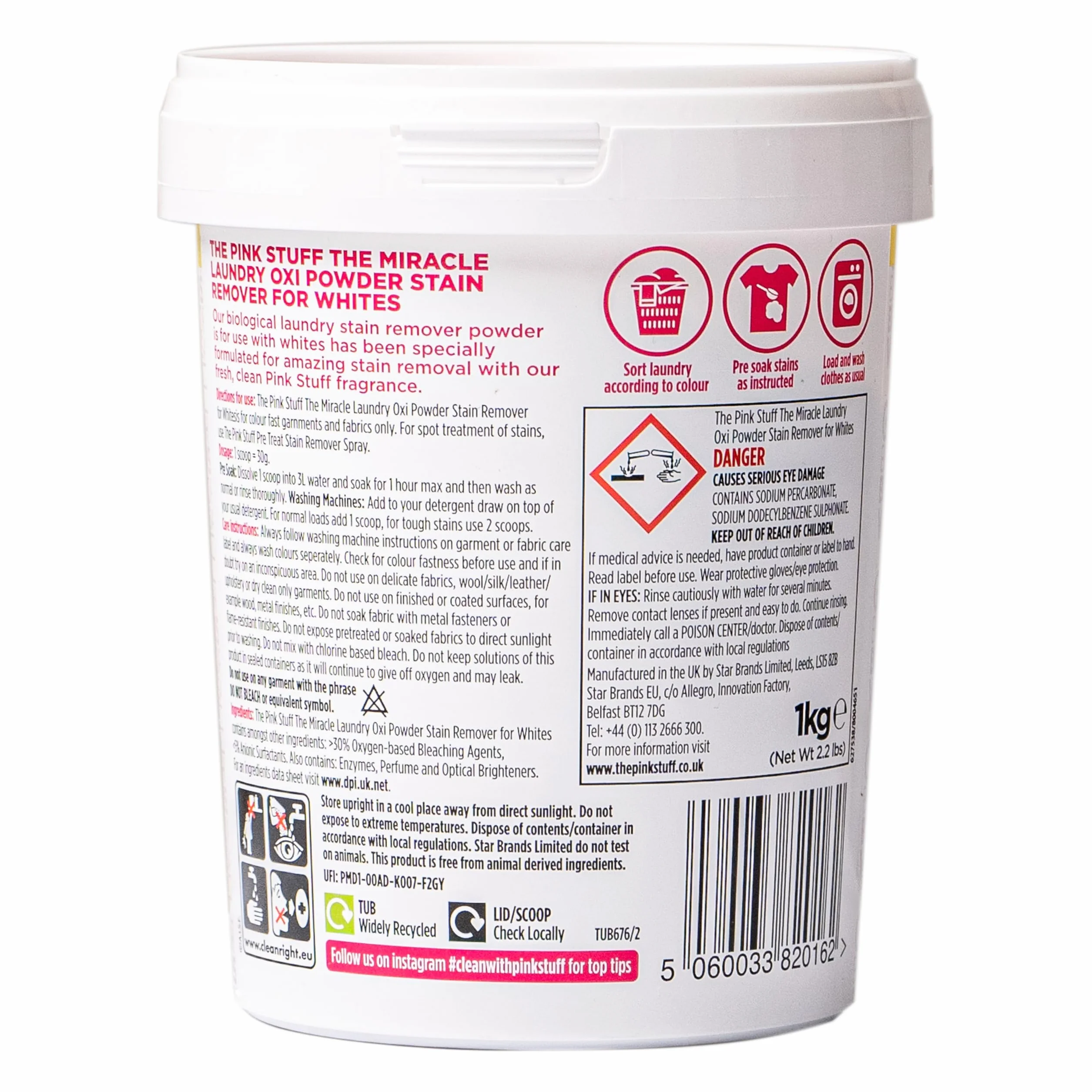 Stardrops The Pink Stuff Miracle Laundry Oxi proszek do usuwania plam 1 kg