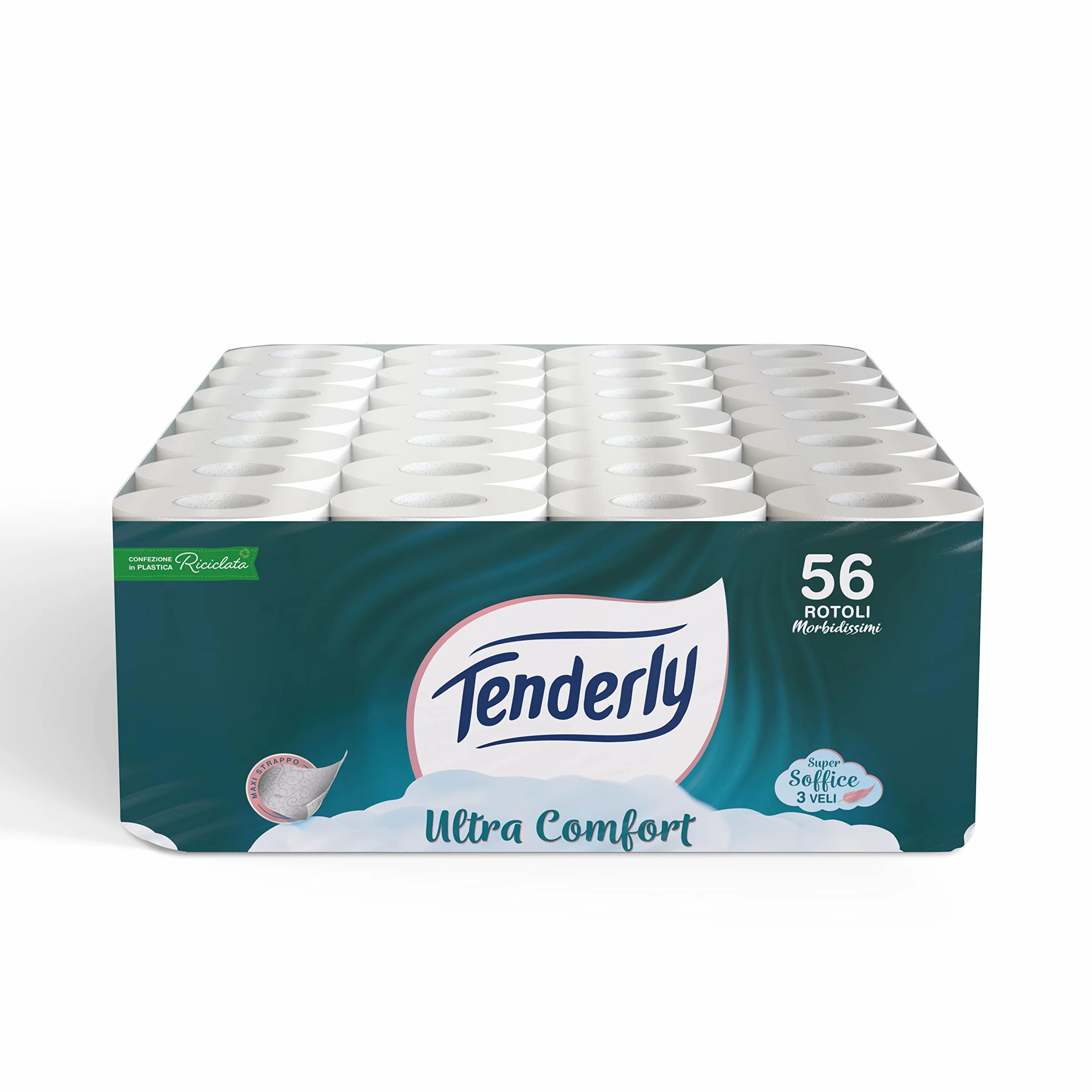 Tenderly Ultracomfort papier toaletowy 3 welony, 56 rolek papieru toaletowego bardzo miękki i czysty, sprawdzony dermatologicznie dla wrażliwej skóry, zapewnia komfort i delikatność