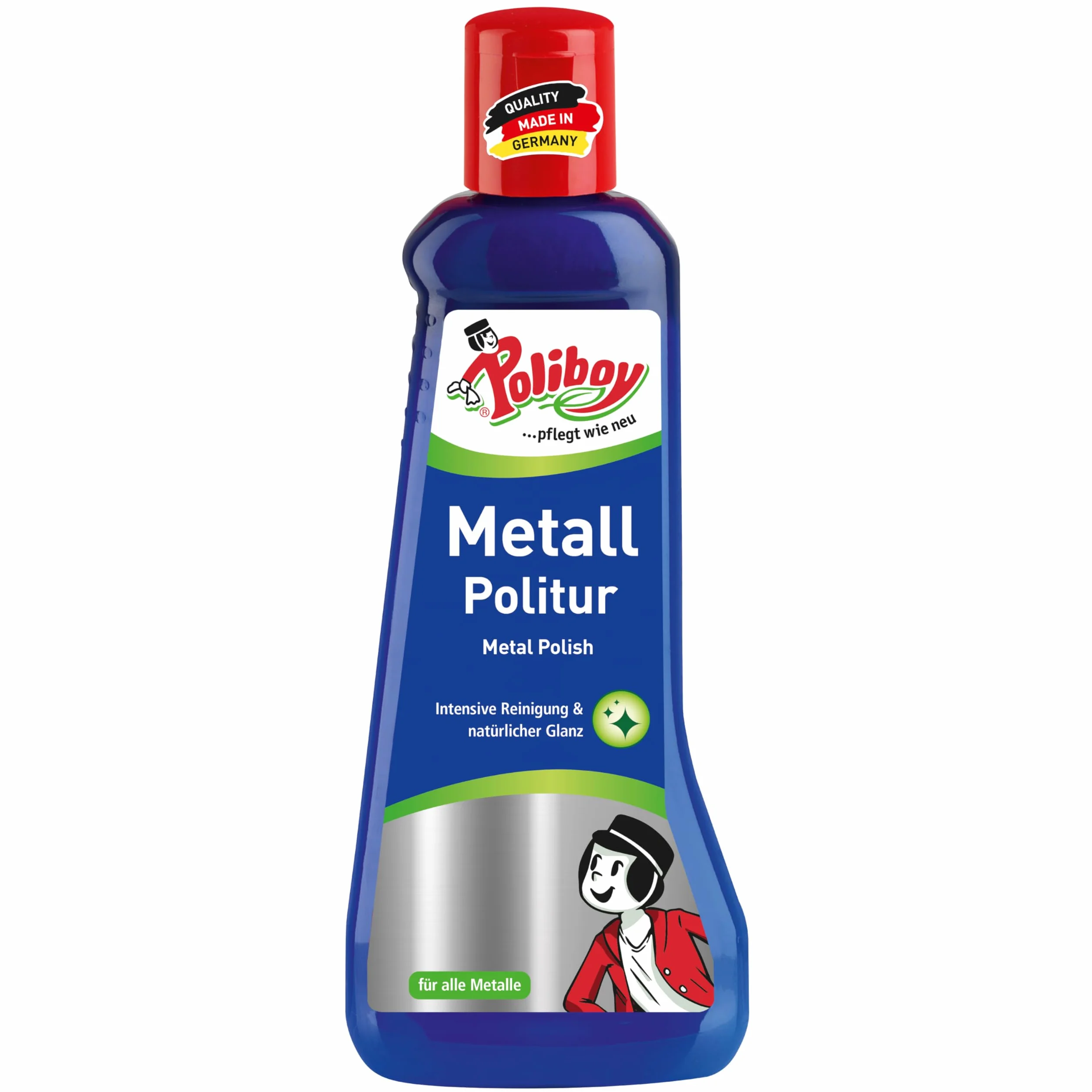 POLIBOY politura do metalu – środek do polerowania błyszczących metali – środek do pielęgnacji metalu z ochroną przed matowieniem – 1 x 200 ml – Made in Germany