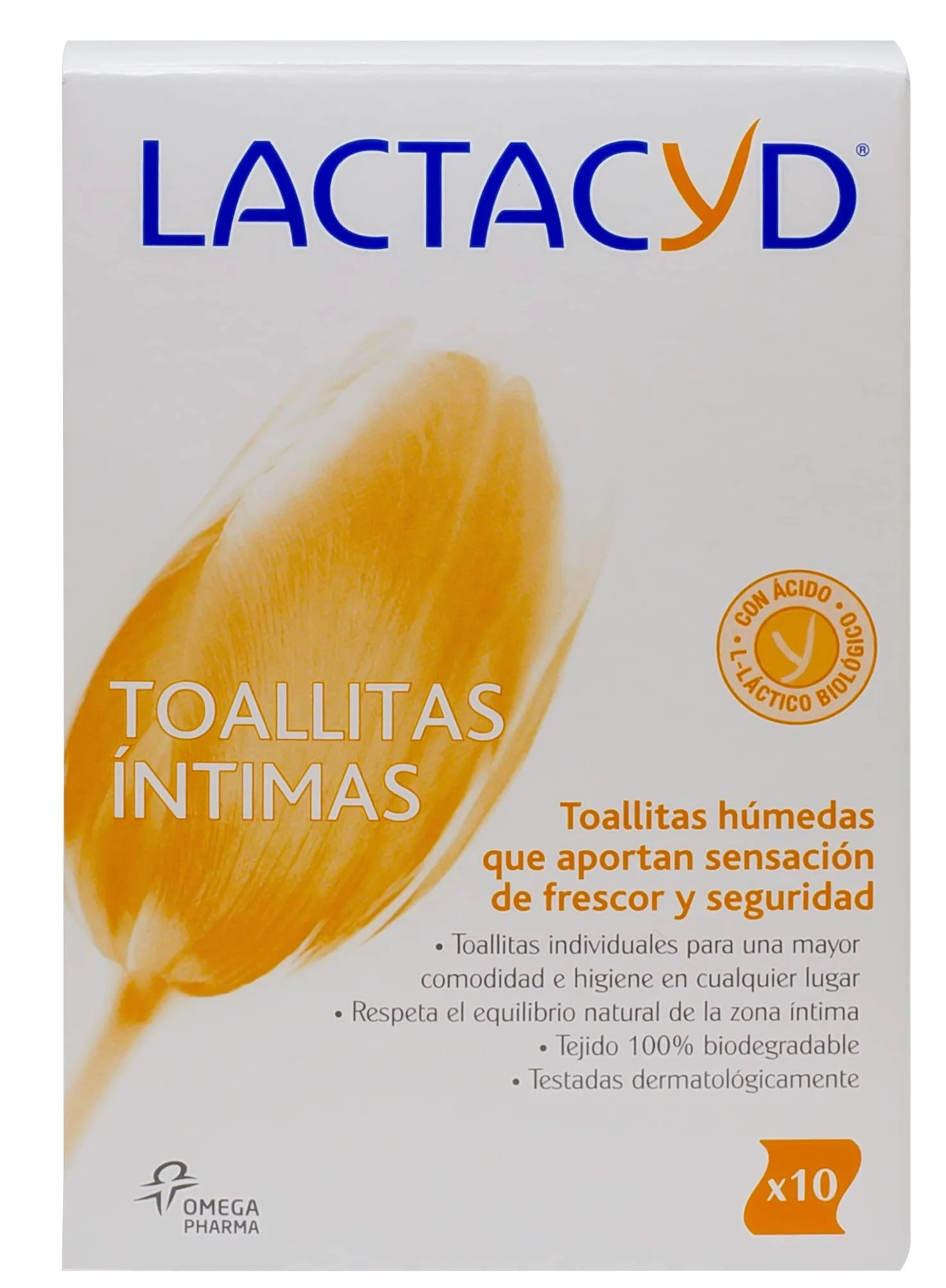 Lactacyd Chusteczki nawilżane Higiena intymna zapewnia uczucie świeżości i bezpieczeństwa w 100% biodegradowalne z naturalnym kwasem mlekowym 10 pojedynczych chusteczek