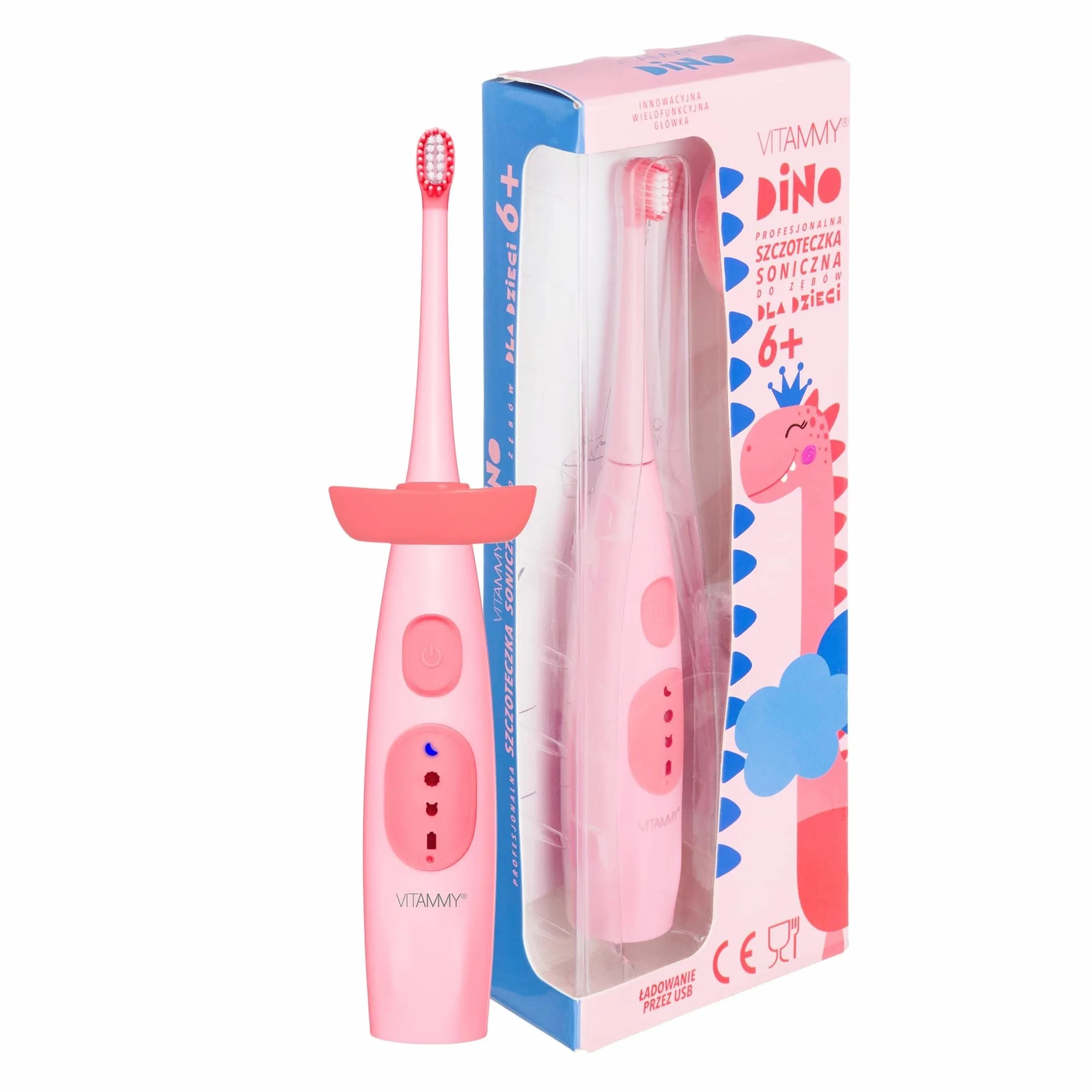 VITAMMY DINO/PINK Szczoteczka soniczna do zębów dla dzieci 6+