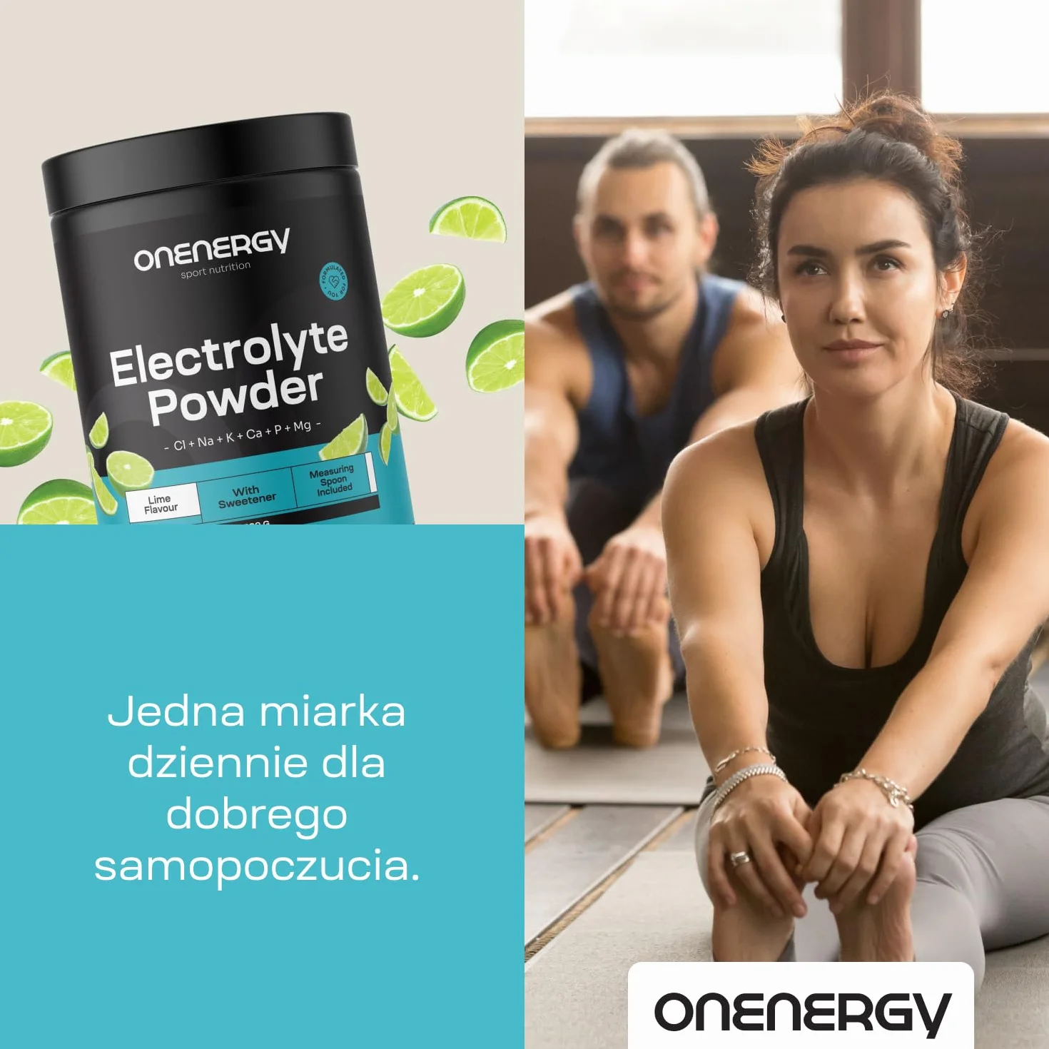 OnEnergy Elektrolity w proszku Limonka 500 g 142 porcje Mieszanka 6 minerałów Nawodnienie Wsparcie mięśni i nerwów