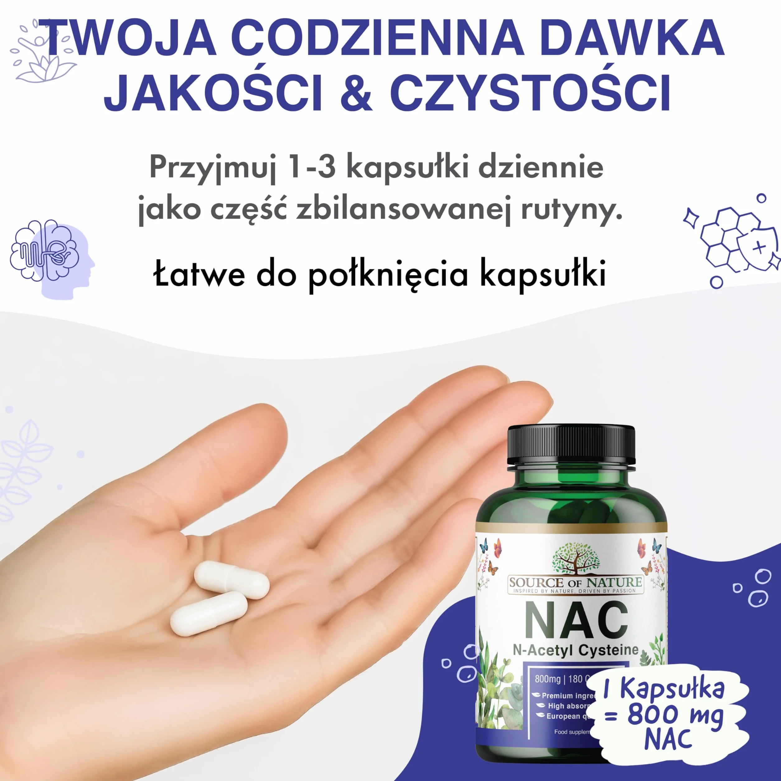 Source of Nature® | NAC | 800mg | 180 Kapsułek | N-acetylocysteina | Wegańska | Produkcja UE | Naturalna
