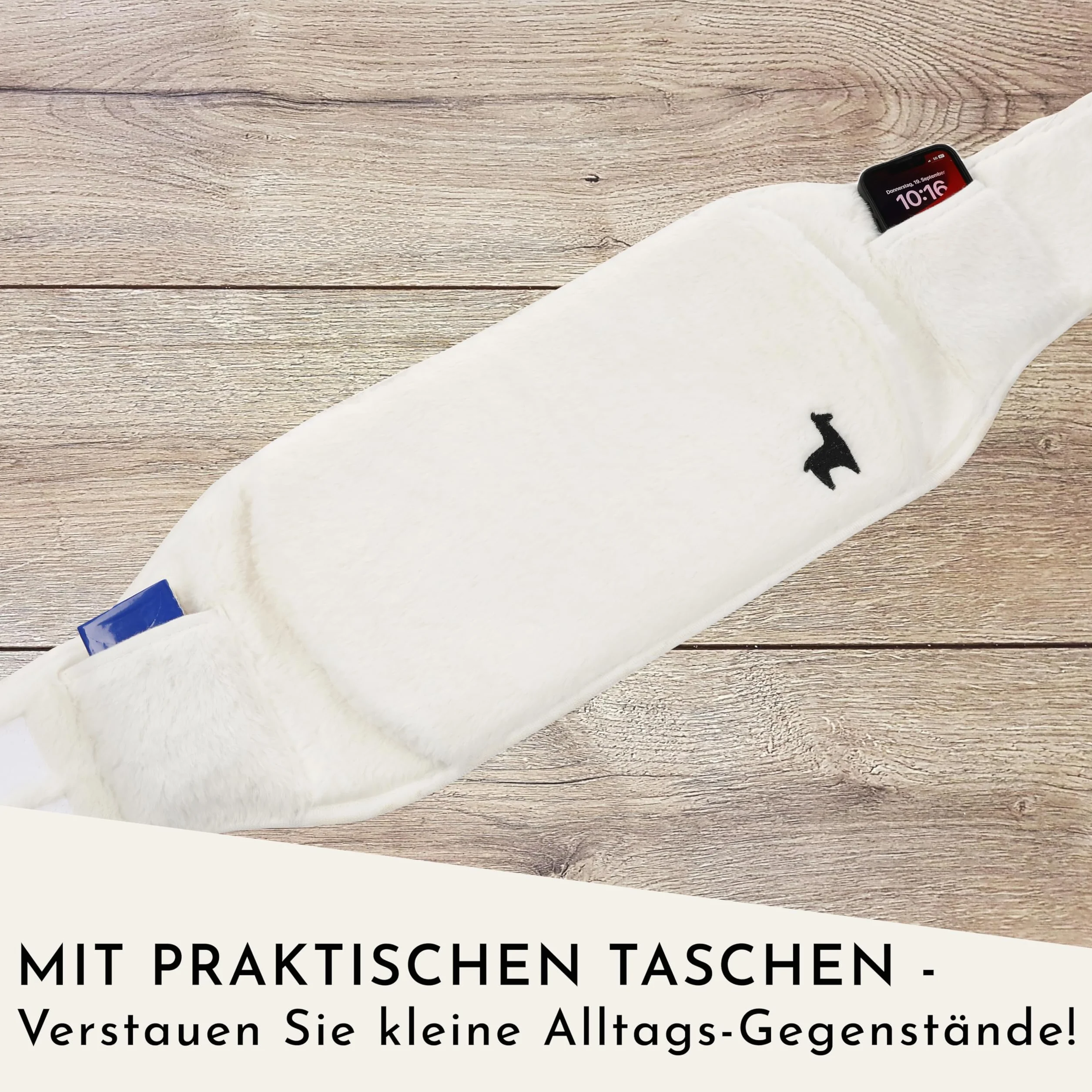 Nordstern Pas do termoforu – termofor z puszystą dodatkową poszewką – pas grzewczy na okres menstruacyjny do wiązania – bardzo długi 130 cm na plecy, brzuch i kark