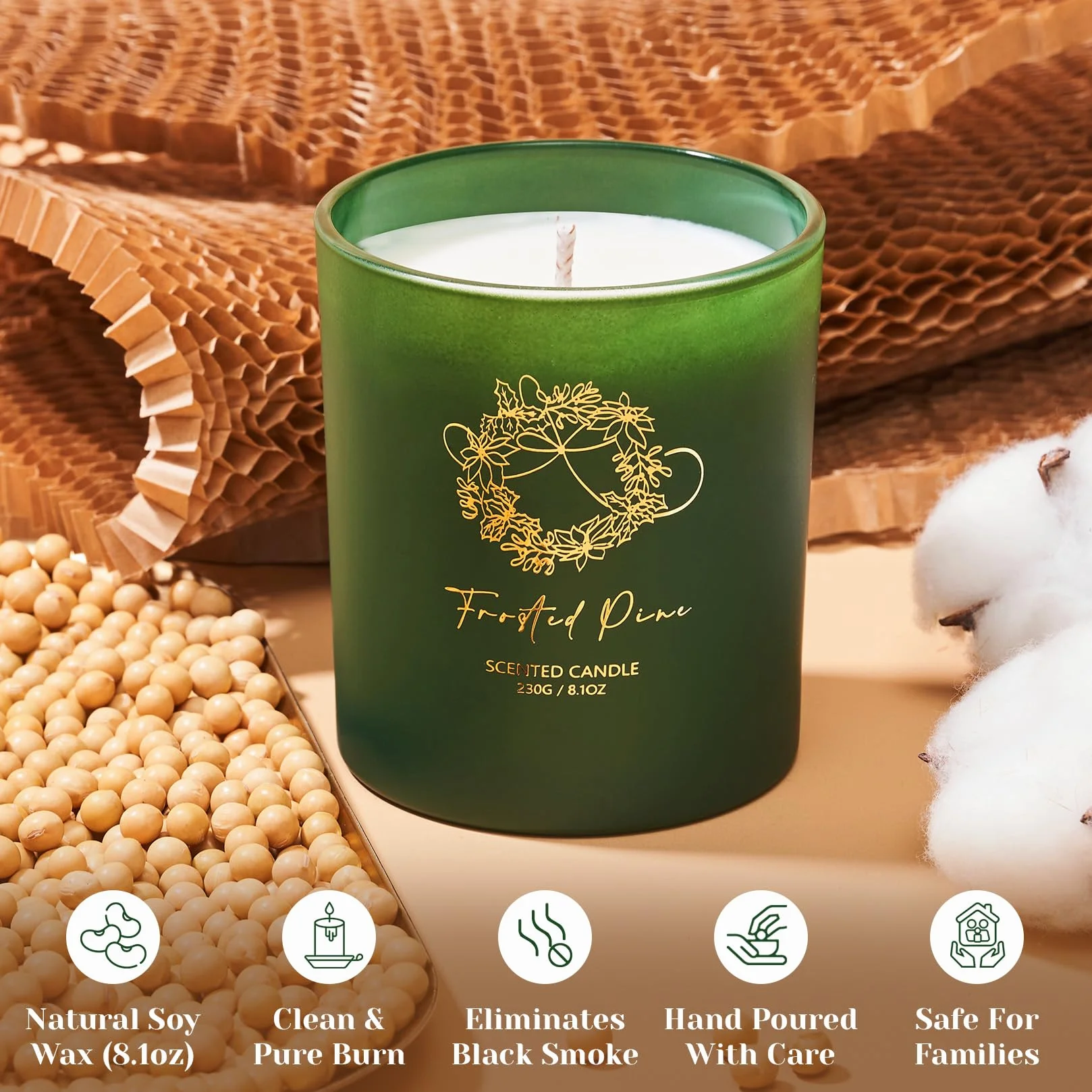 M&SENSE Świeca zapachowa na Boże Narodzenie, mrożona sosna, 230 g, naturalny wosk sojowy, świece zapachowe w szkle, prezent na Boże Narodzenie, urodziny, parapetówkę