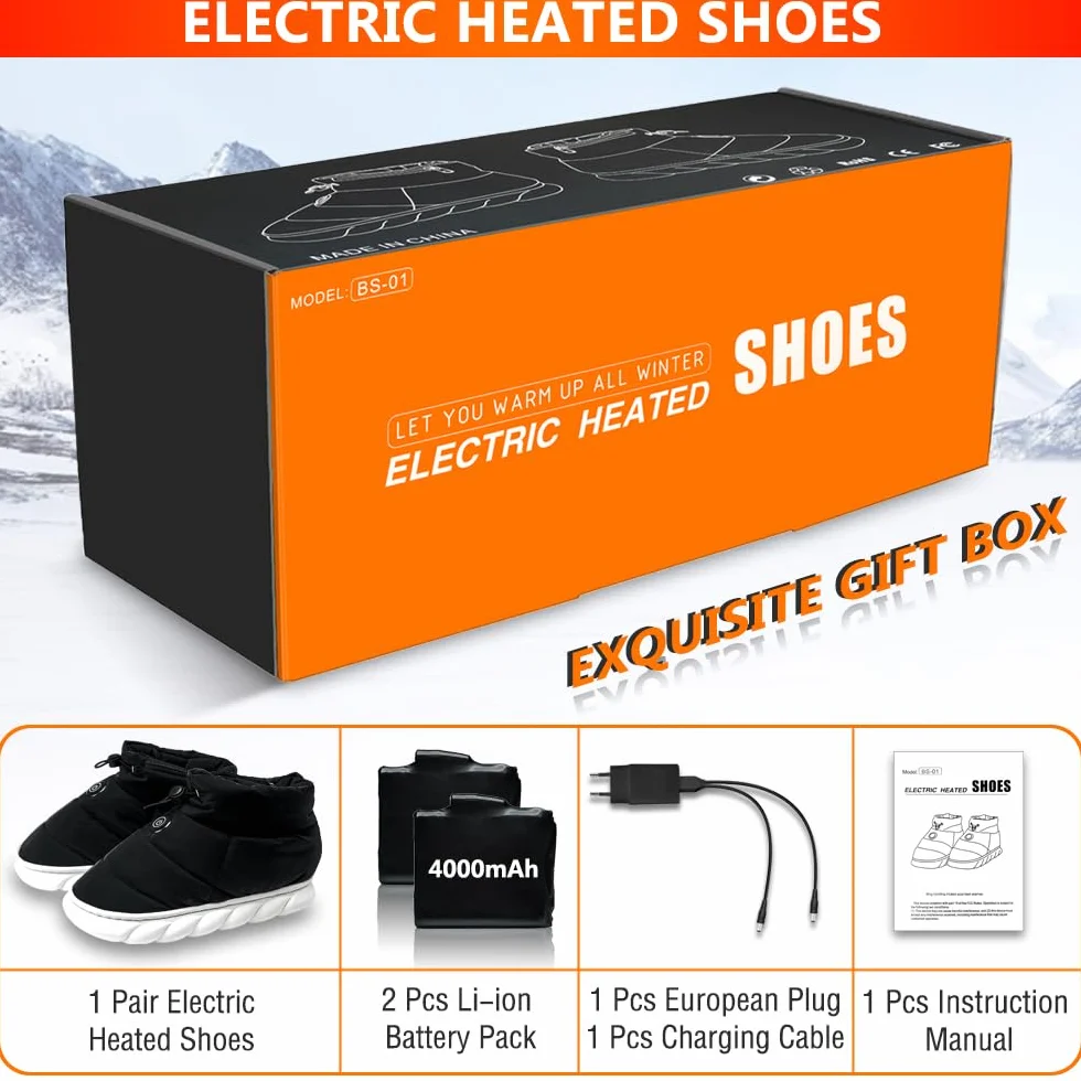 ZONSUSE Ogrzewane buty elektryczne 3,7 V 4000 mAh 3 poziomy ogrzewania
