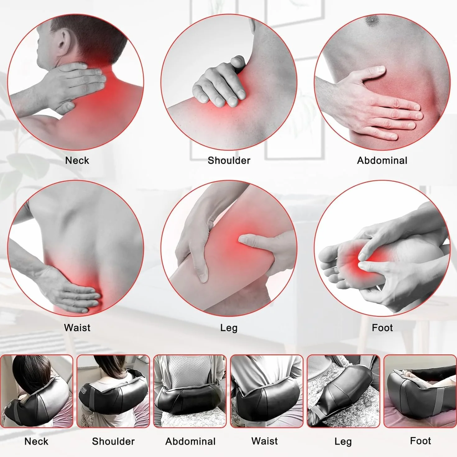 TAKRINK Masażer szyi na ramię, masażer szyjny Shiatsu z 16 wałkami do masażu 3D, regulowany kierunek i prędkość, materiały skórzane..