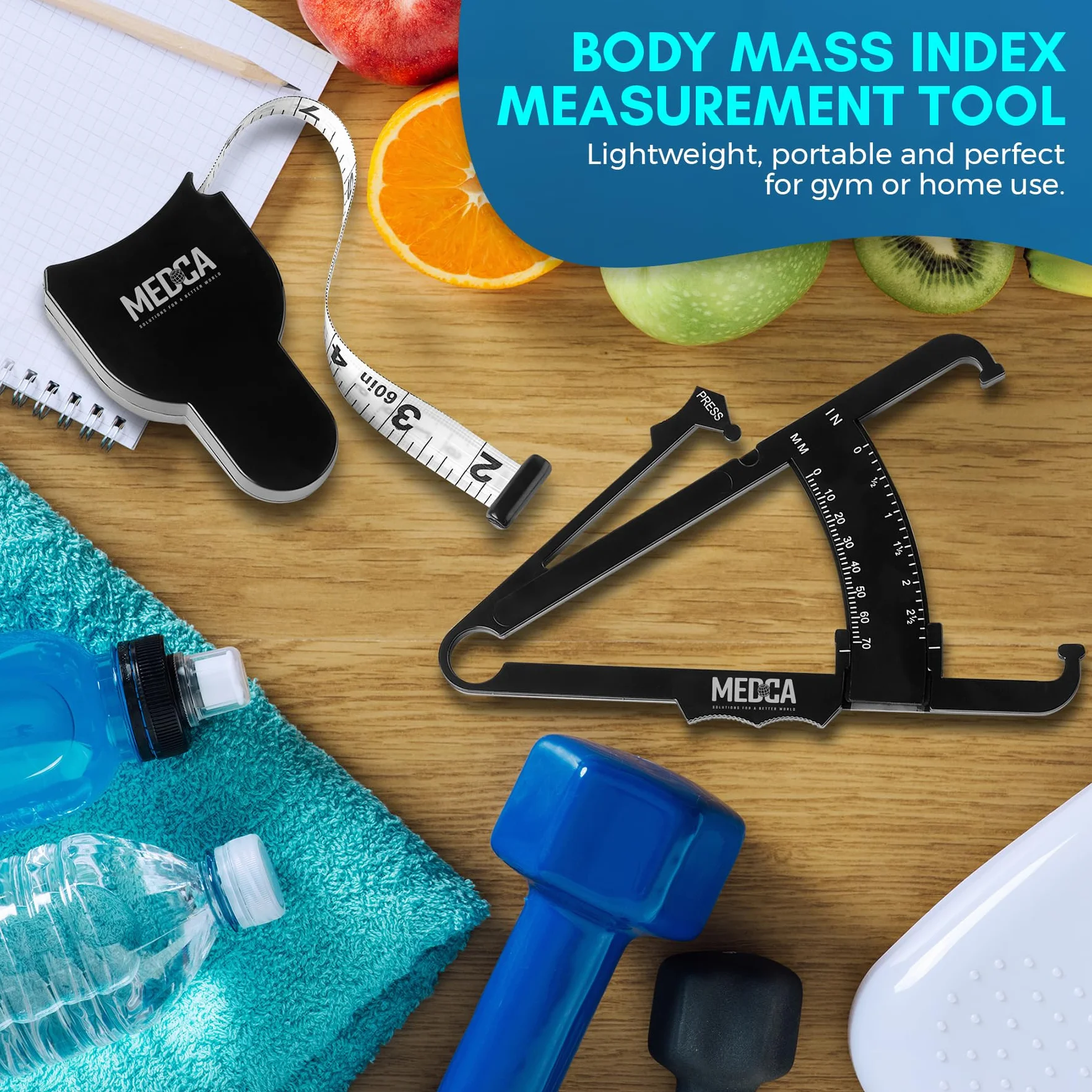 MEDca Suwmiarka do tkanki tłuszczowej i taśma pomiarowa Fold Fitness