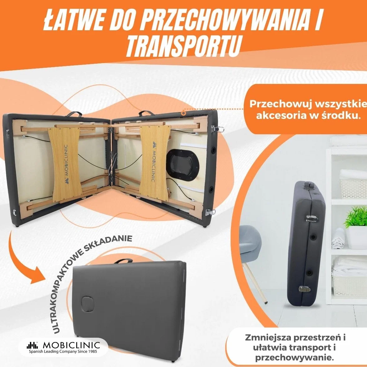 Mobiclinic® Łóżko do Masażu Składane 186x60 cm Czarny Drewno Przenośne