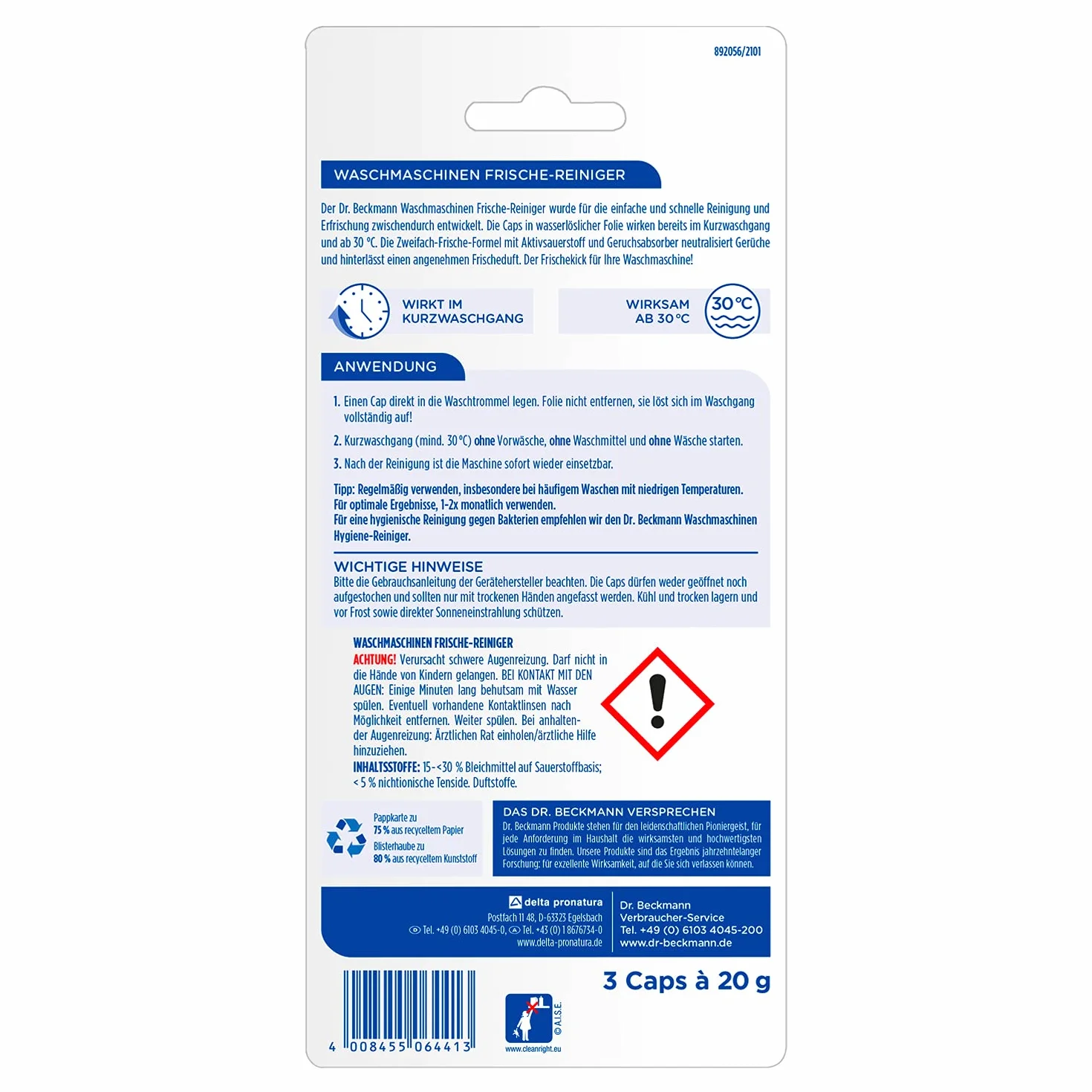 Dr. Beckmann Środek czyszczący do pralek Cap, 3 x 20 g