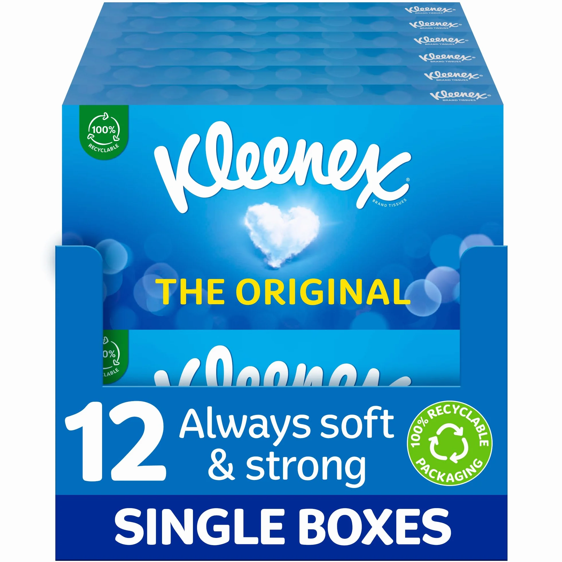 Kleenex Oryginalne chusteczki do twarzy - opakowanie 12 pudełek na chusteczki - miękkie chusteczki do codziennego użytku - delikatne dla skóry Twojej rodziny z odrobiną bawełny
