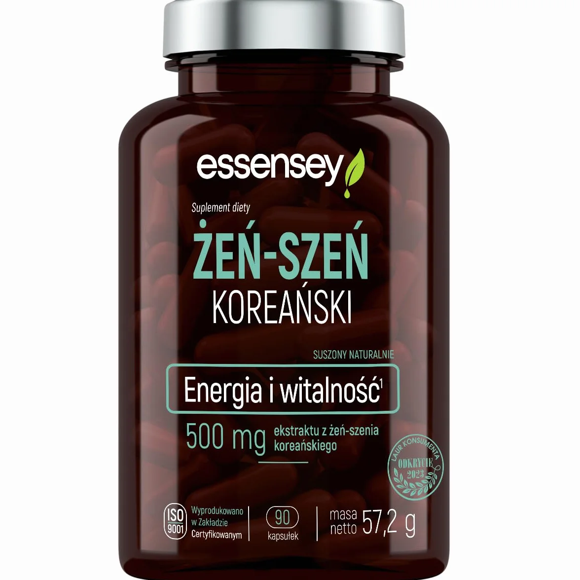 ESSENSEY - KOREAŃSKI ŻEŃ-SZEŃ I 500 mg I 90 Kapsułek I Ginsenozydy 50 mg I Dla wegetarianI 90 Dniowych porcji I Łatwe do połknięcia