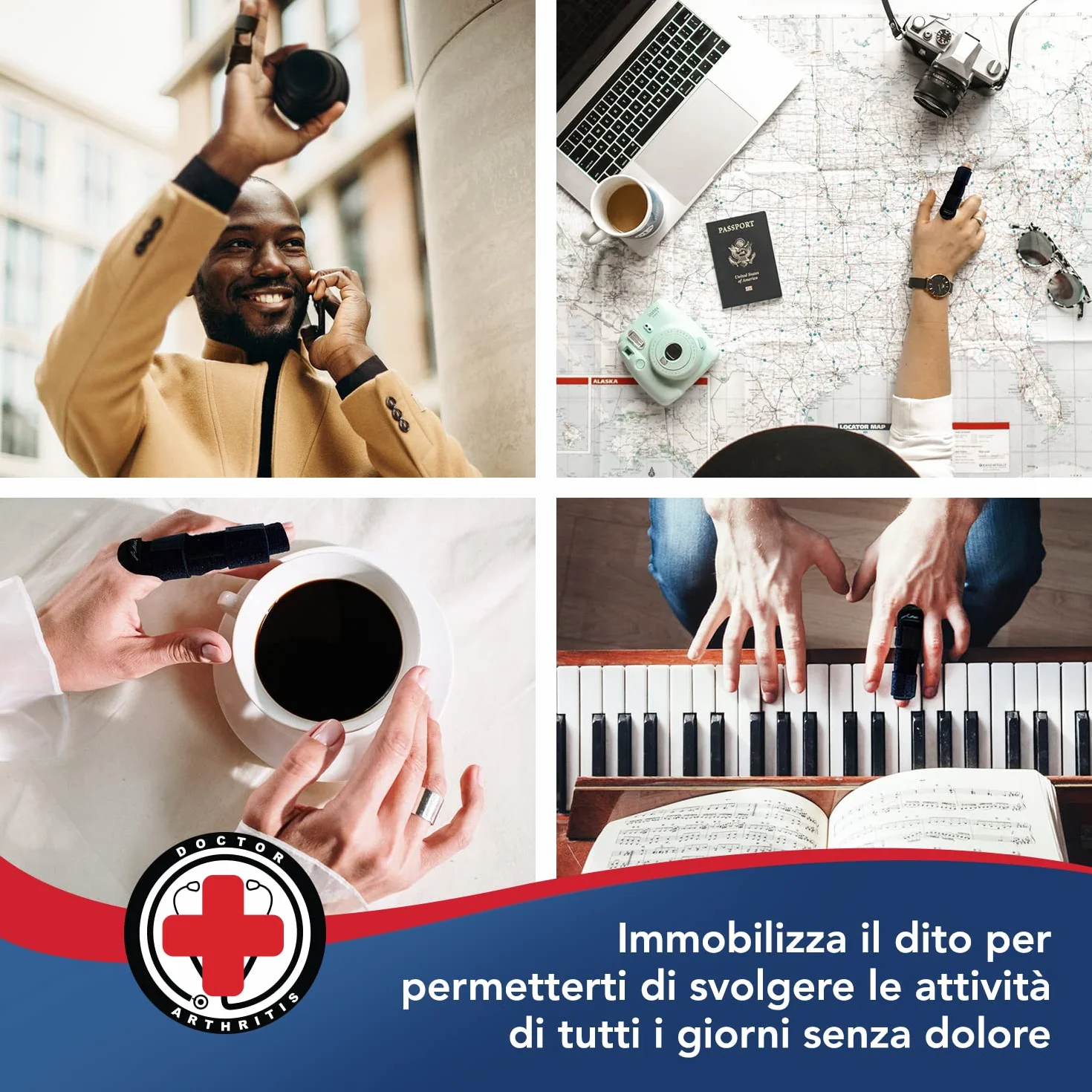 Dr. Arthritis Zaprojektowany przez lekarzy, bandaż na palec, szyna na palec środkowy, palec wskazujący, ochrona palców w przypadku urazów za pomocą zszywek i szyn, 2 sztuki, czarny, L/XL