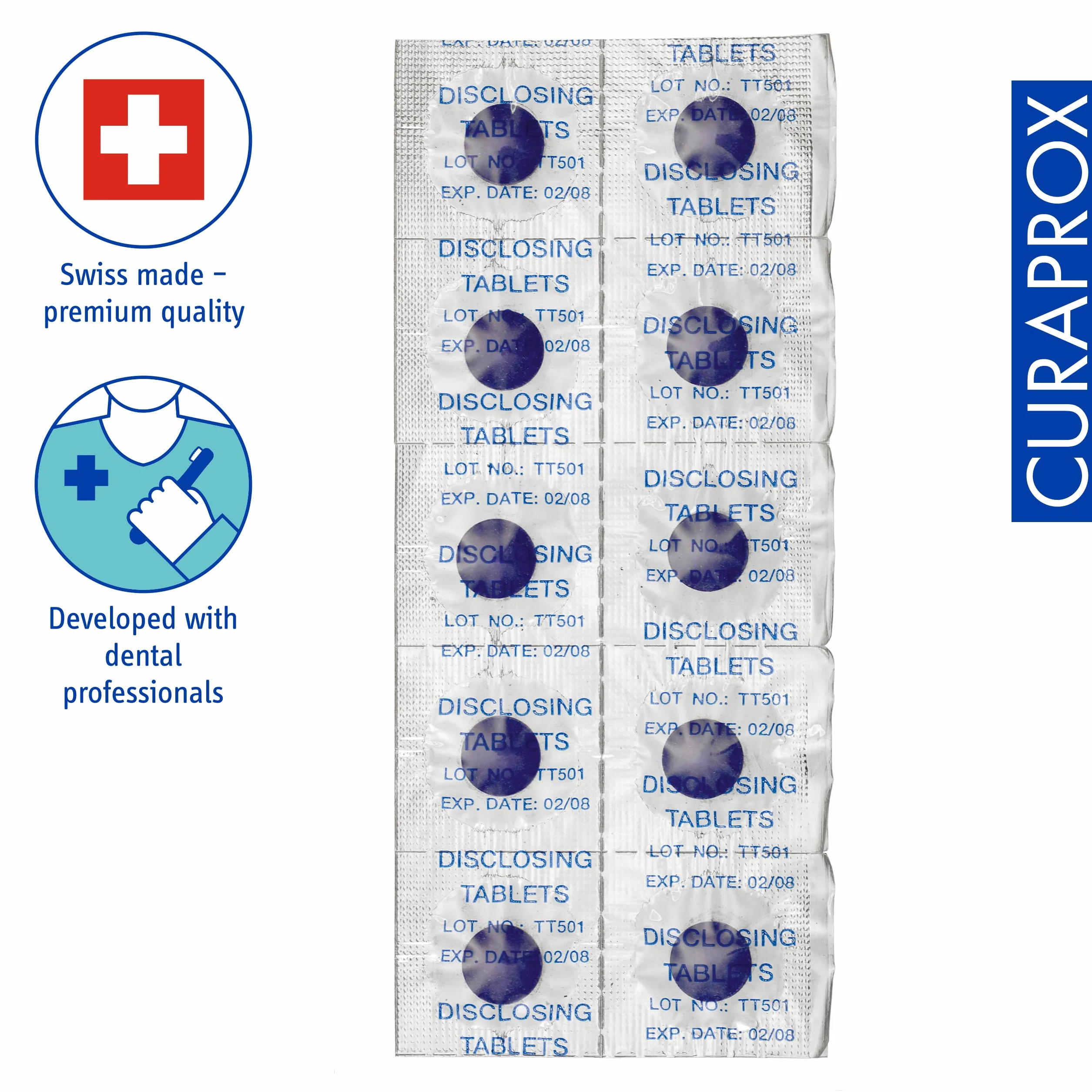 Curaprox PCA 223 Plaquefinder - tabletki do wykrywania płytki nazębnej/System dwukolorowy/Opakowanie 12 tabletek/zaprojektowane w Szwajcarii