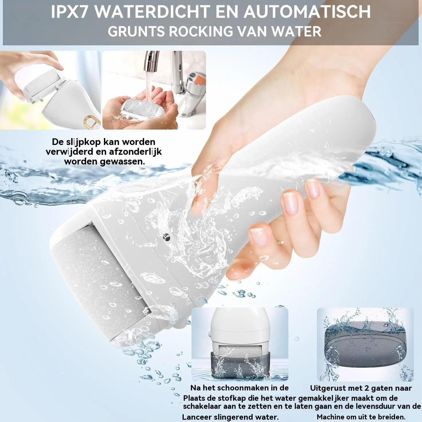 Elektryczny Usuwacz Zrogowaciałej Skóry – Pilnik do Stóp IPX7, Wyświetlacz LCD, 3 Rolki – Callus Remover na Pękające Pięty (Biały)