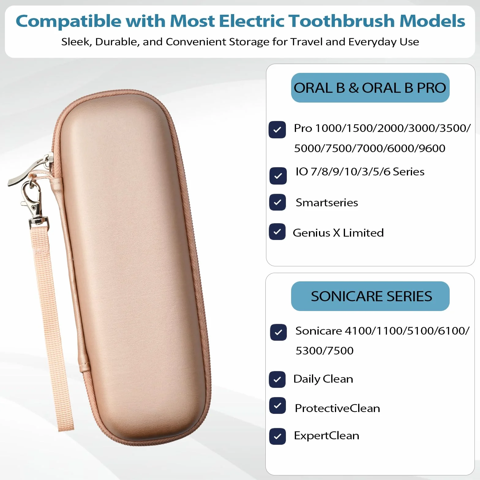 Etui Podróżne na Szczoteczkę Elektryczną do Oral B iO/Pro i Philips Sonicare, Twarde Przenośne Etui, 2 Sztuki, Czarny + Różowe Złoto