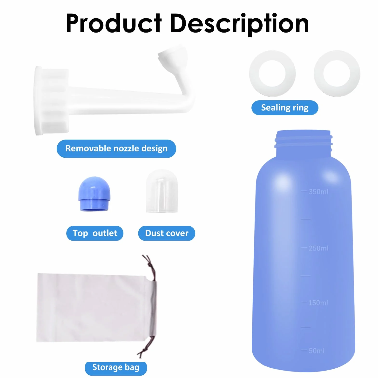 RUFCRIL Mini Peri Bottle 350 ml przenośny bidet podróżny z pierścieniem i torbą TPE odporny na wysokie temperatury