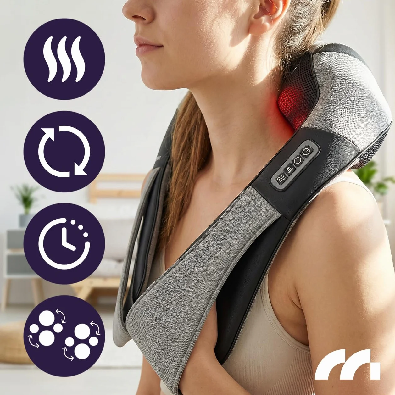 MalTec Masażer karku, pleców, karku, pas do masażu z funkcją rozgrzewania MAX-Comfy 2000, ergonomiczne wzornictwo
