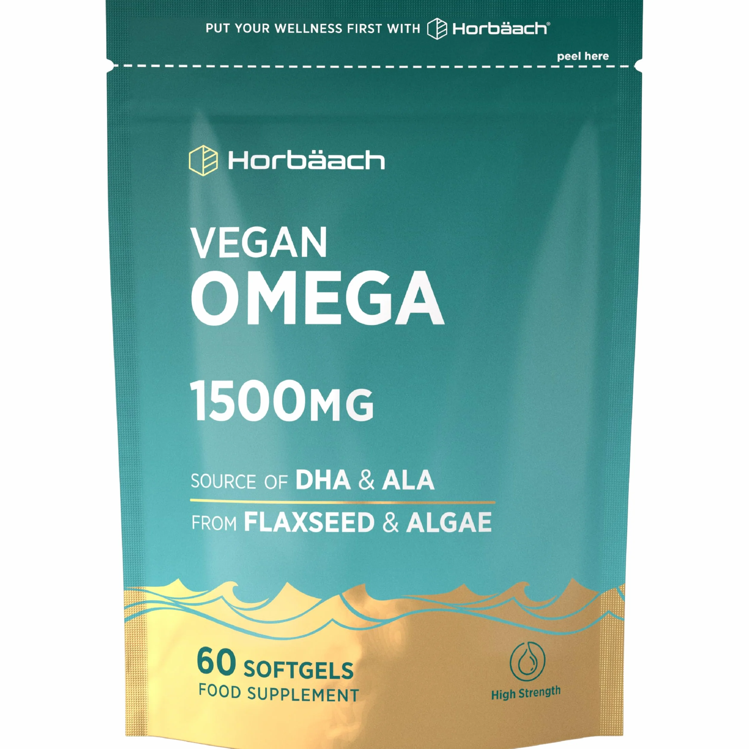 Horbaach Omega 3 DHA z oleju z Alg 1500mg 60 kapsułek 450mg ALA 240mg DHA