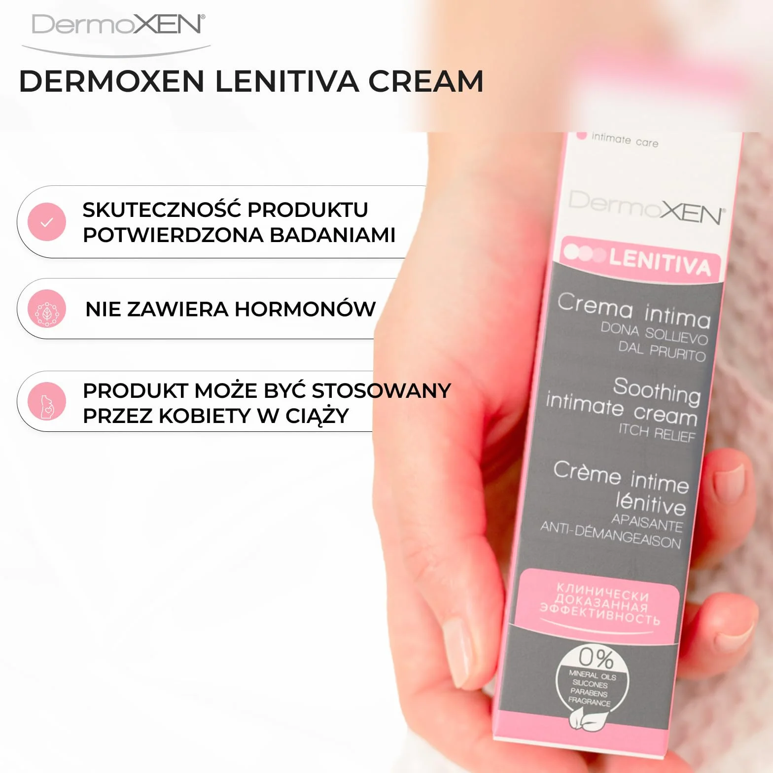 DermoXEN Lenitiva Łagodzący Krem Intymny 20 ml Nawilżający do Wrażliwej Skóry Bez Zapachu i Hormonów