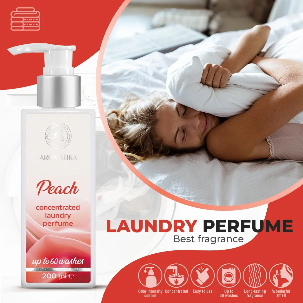 Concentrated Laundry Perfume Peach 200ml - Liquid Perfume Laundry - Laundry Scent Booster - Linen Freshener - Cotton Perfume - Washing Fragrance - Fruity Scent