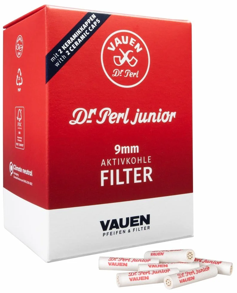 Dr. Perl Filter 19818 Dr. Perl Junior filtr z węglem aktywnym duży - 9 mm - Ju-Max 2 x 180 = 360 filtrów - VAUEN, papier