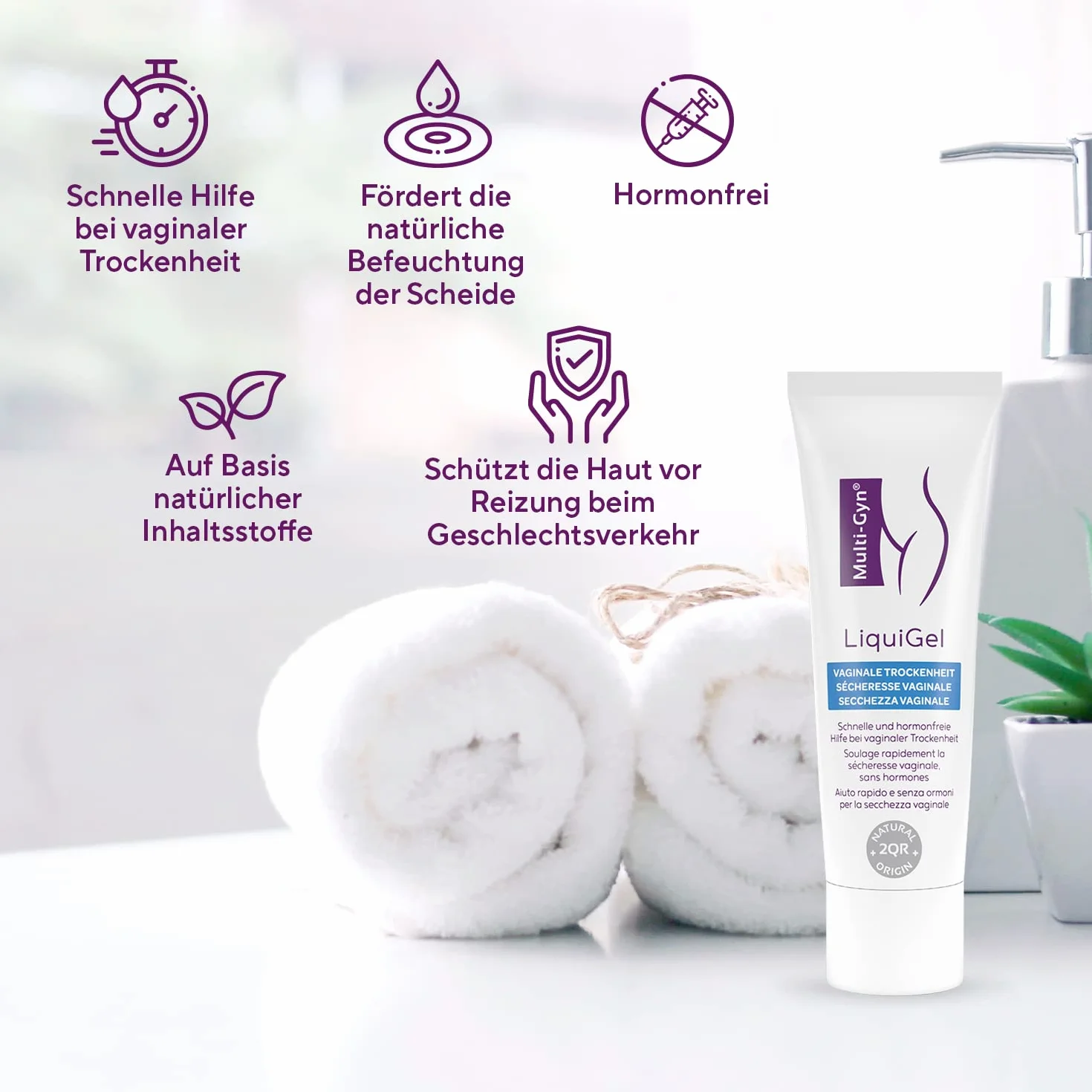 Multi-Gyn LiquiGel z aplikatorem do natychmiastowego łagodzenia suchości pochwy, bólu, swędzenia lub podrażnień – bez hormonów, z naturalnymi składnikami, 30 ml (1 opakowanie)