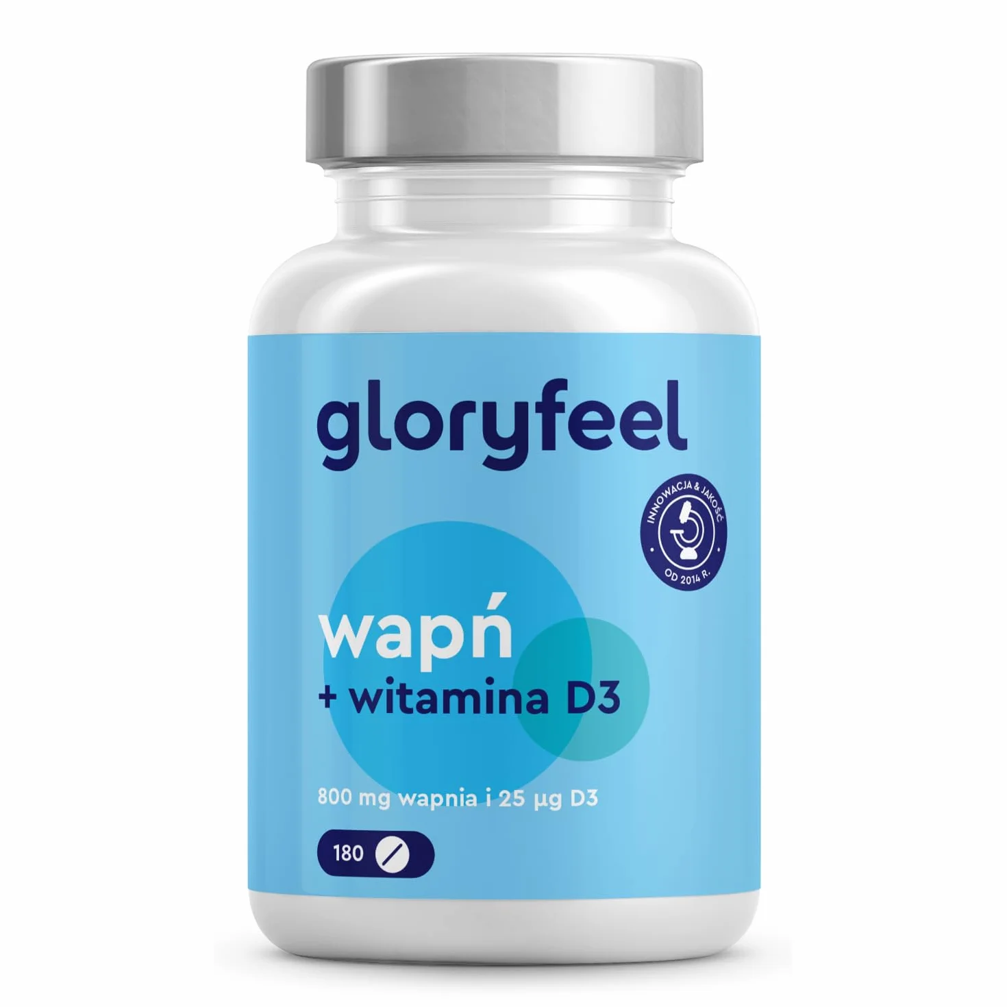 Wapń + witamina D3 - Wysoka dawka 800 mg węglanu wapnia + 1000 IU witaminy D3 na dawkę dzienną - 180 tabletek wegetariańskich (3 miesiące) - Testowane laboratoryjnie, bez dodatków