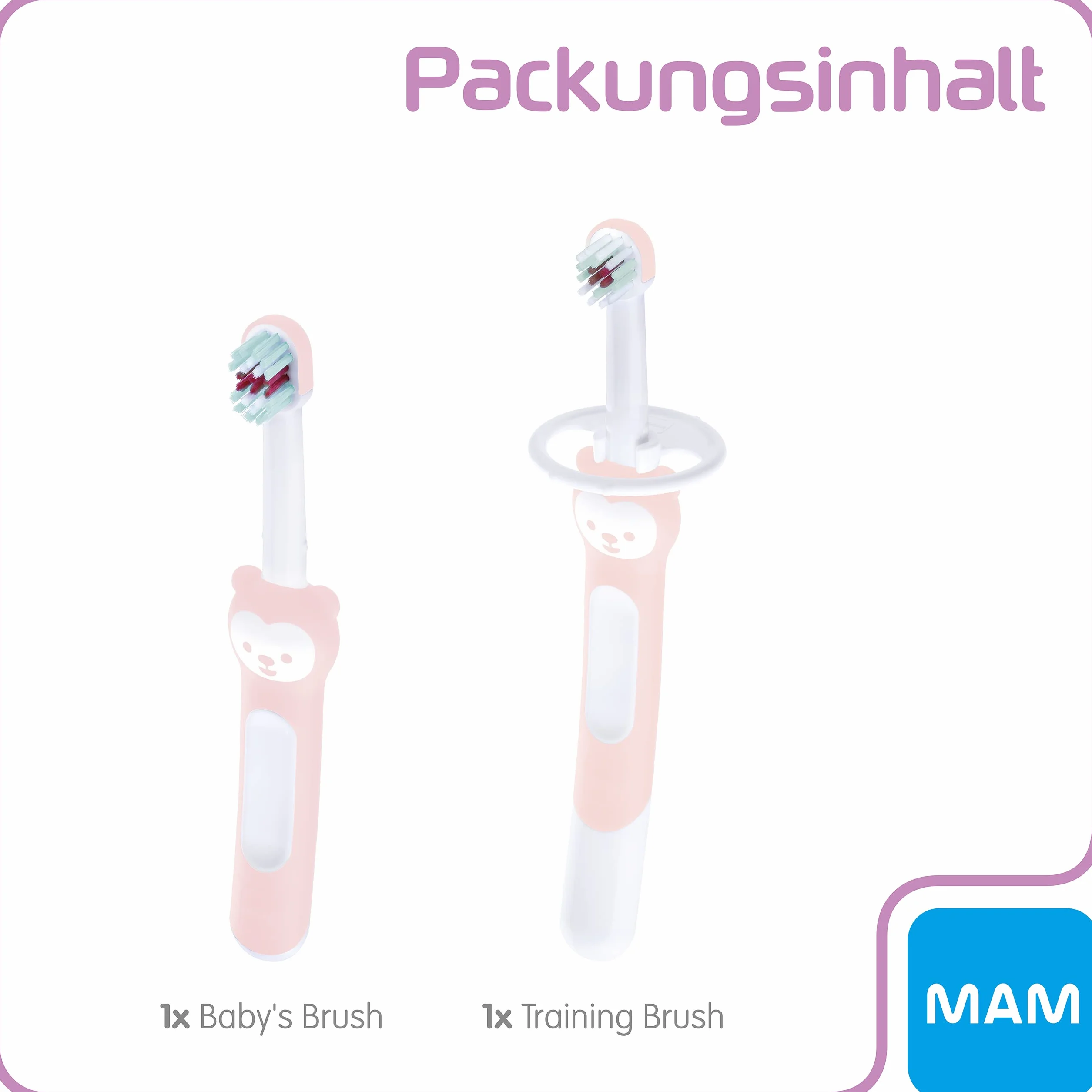 MAM Learn to Brush Set szczoteczka do zębów dla niemowląt długi uchwyt różowa od 5+ miesięcy