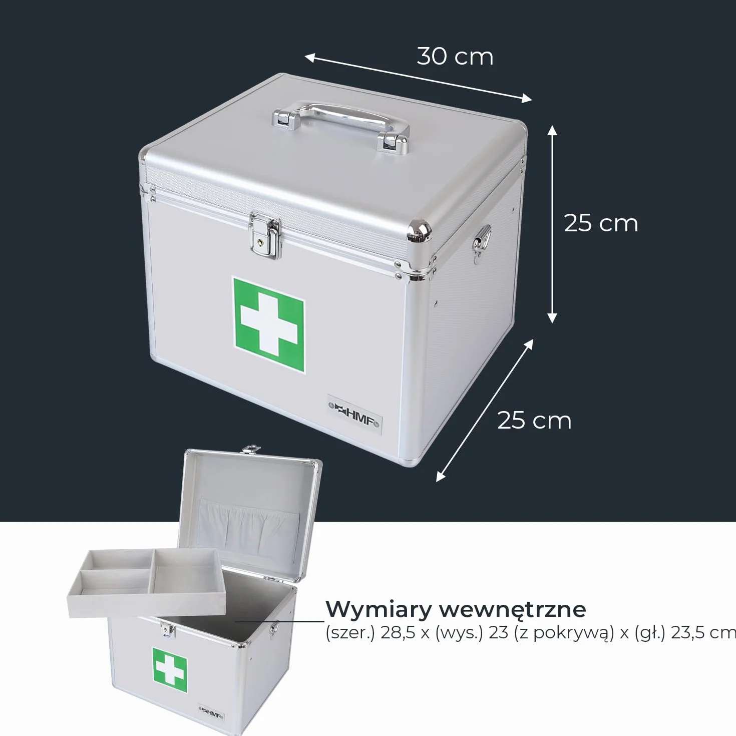 HMF 14702-09 Aluminiowa walizka pierwszej pomocy 30 x 25 x 25 cm
