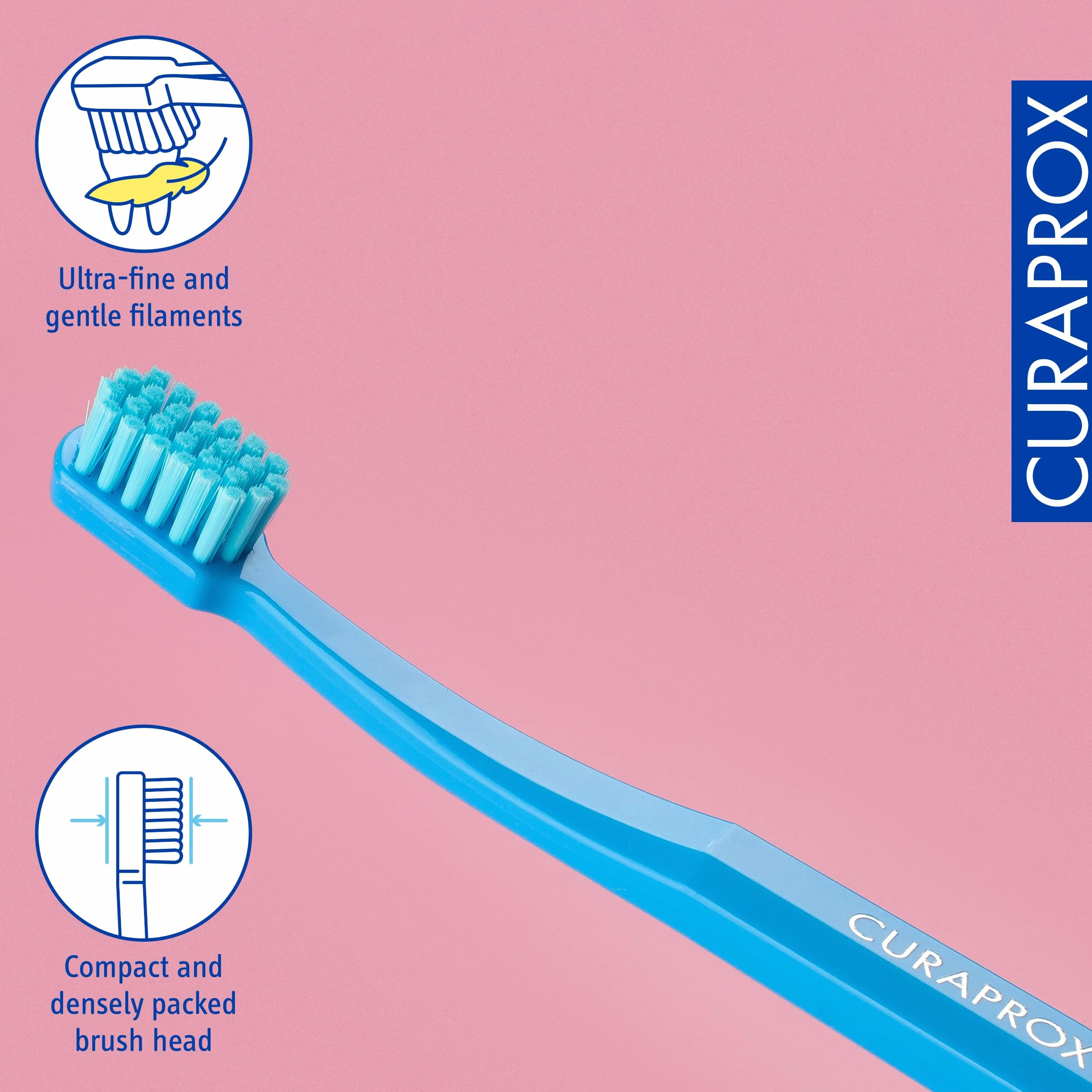 Curaprox CS Kids Toothbrush-dla dzieci w wieku 4-12 lat/Ultra miękkie delikatne czyszczenie / 5500 włókien Curen® / Niebieski/pojedyncze opakowanie/Made in Switzerland