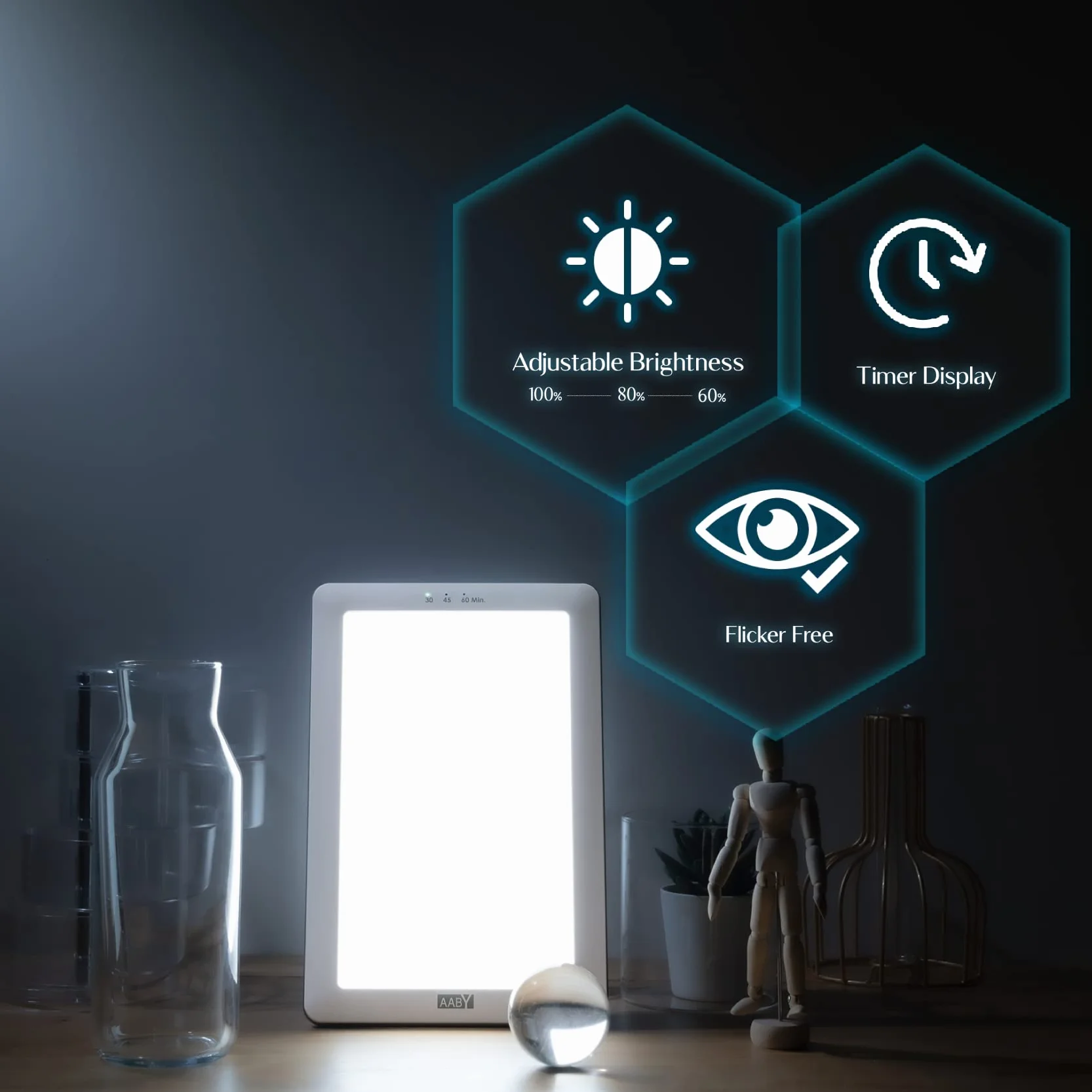 AABY WL22 Daylight Lamp Four Colors LED Light Therapy Lamp UV Free Flicker Free 10000 Lux LED White Bright Light 3-Step Brightness Timer Indicator Compact and Portable Energy Booster (White)