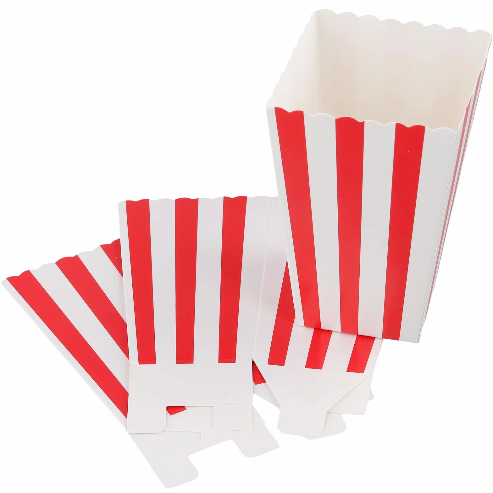 120 sztuk pude?ek na popcorn, torebki na popcorn, 7 x 5 x 11,5 cm, czerwone i bia?e torebki na popcorn w paski, ma?e, pasuj? do kina, na imprezy, przek?ski i s?odycze