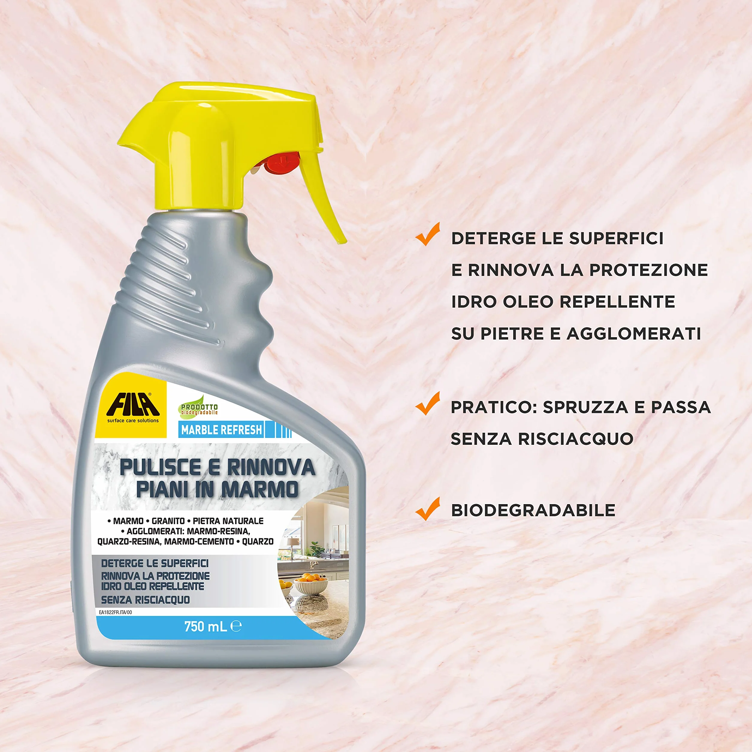 Marmurowy odświeżacz w sprayu do marmuru, kwarcu, granitu, oczyszcza i odnawia ochronę blatów kuchennych, 750 ml