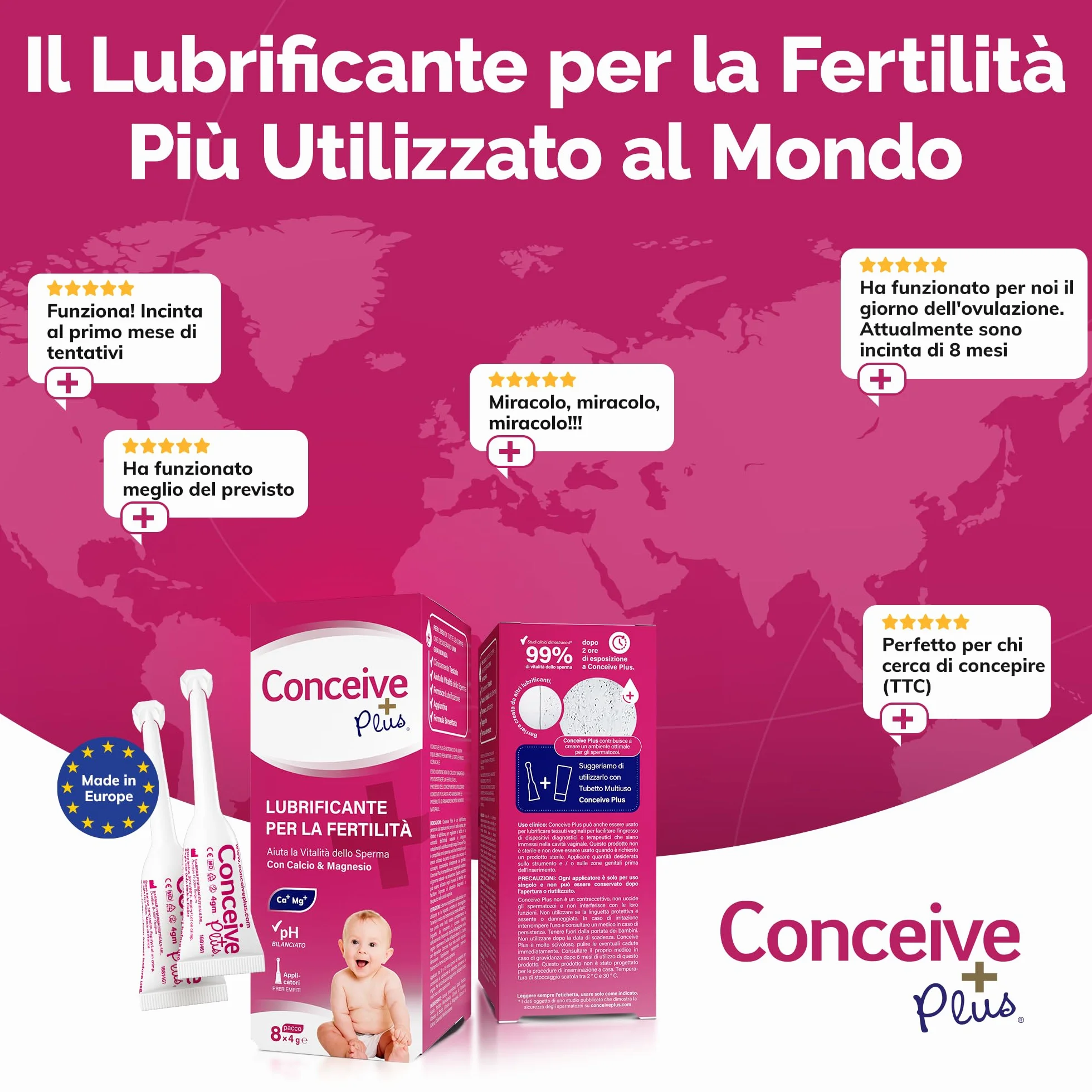 CONCEIVE PLUS lubrykant płodności dla kobiet | Jony wapnia + magnezu | Stosuj podczas próby zajścia w ciążę | Nawilżacz dopochwowy (8x4g aplikatorów)