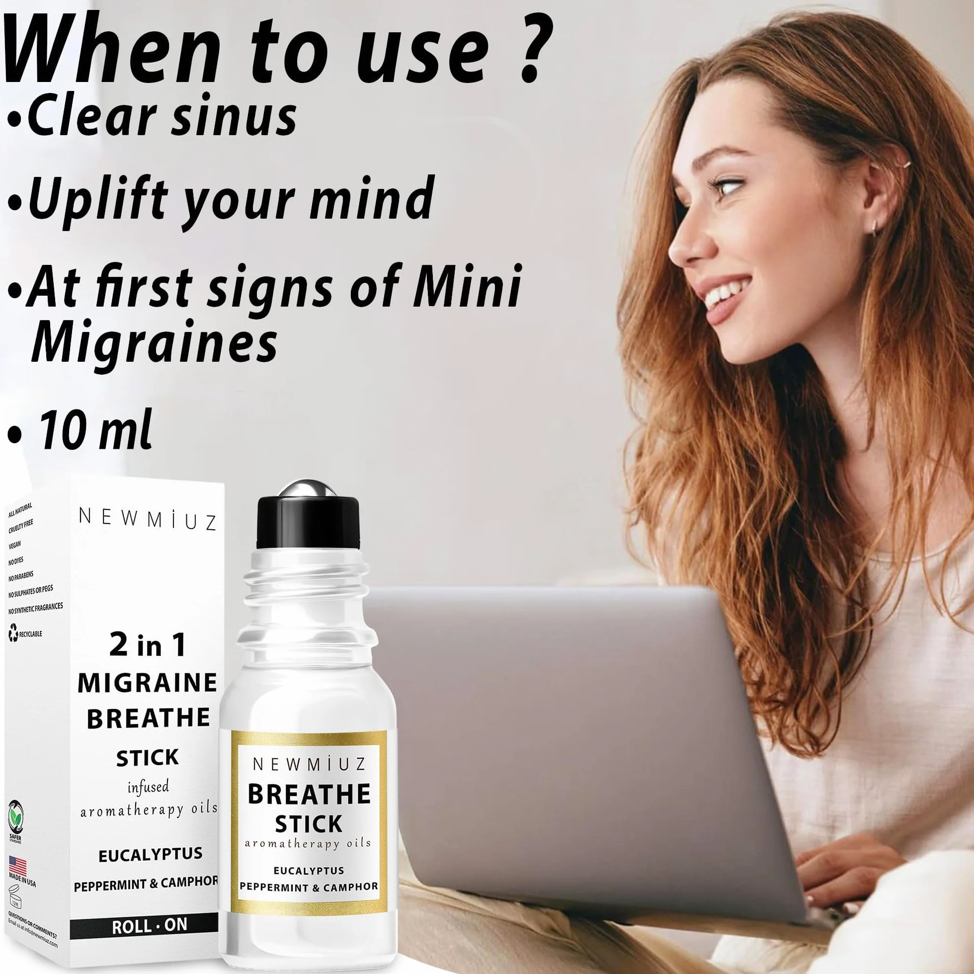 Breathe Easy Roll on Stick Mięta pieprzowa eukaliptusowa mieszanka olejków eterycznych naturalna ulga