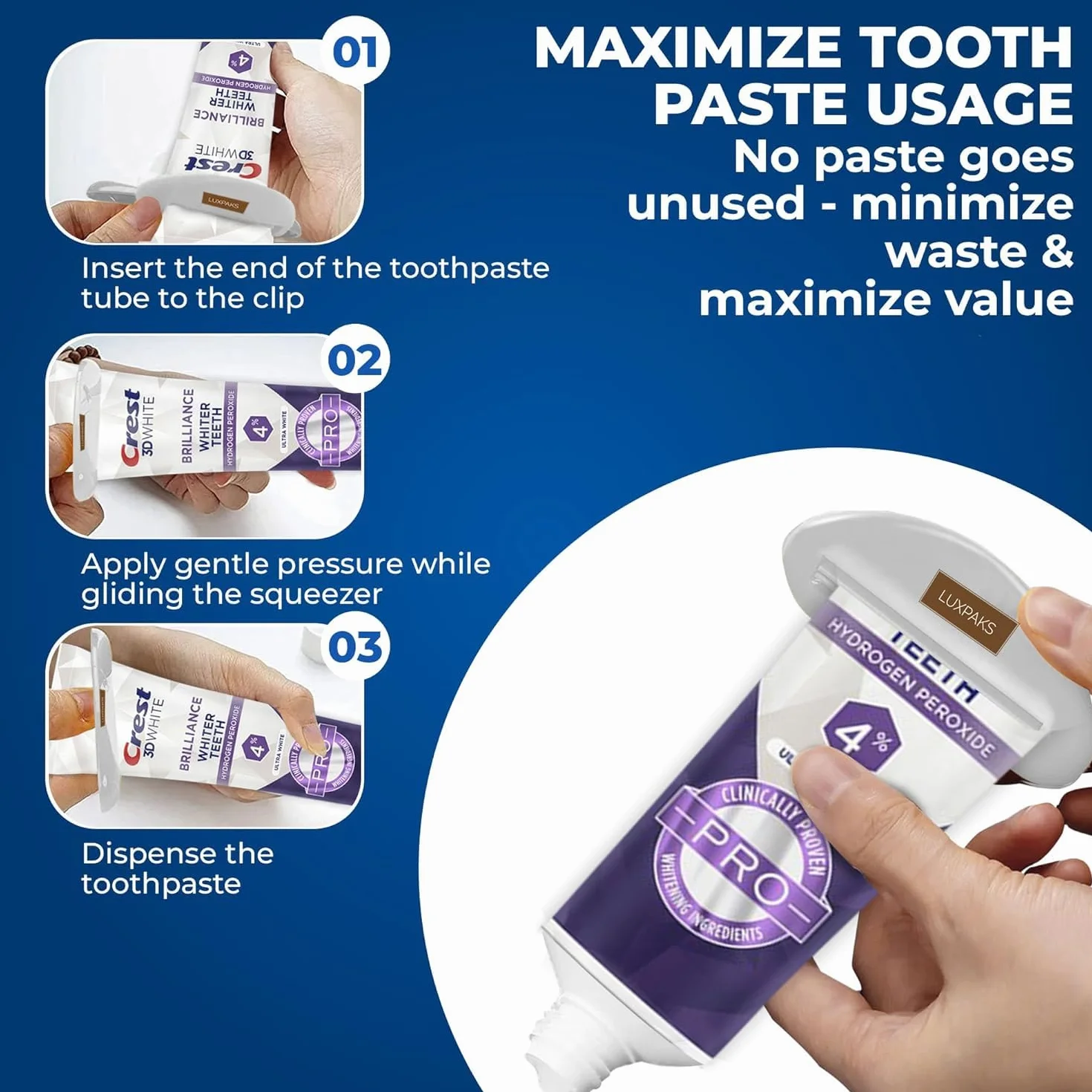 CRST 3D White Brilliance Pro Ultra White Teeth Whitening Toothpaste, 3.8 oz Bundled with LUXPAKS Toothpaste Squeezer – Active Whitening Protection, Deep Clean System