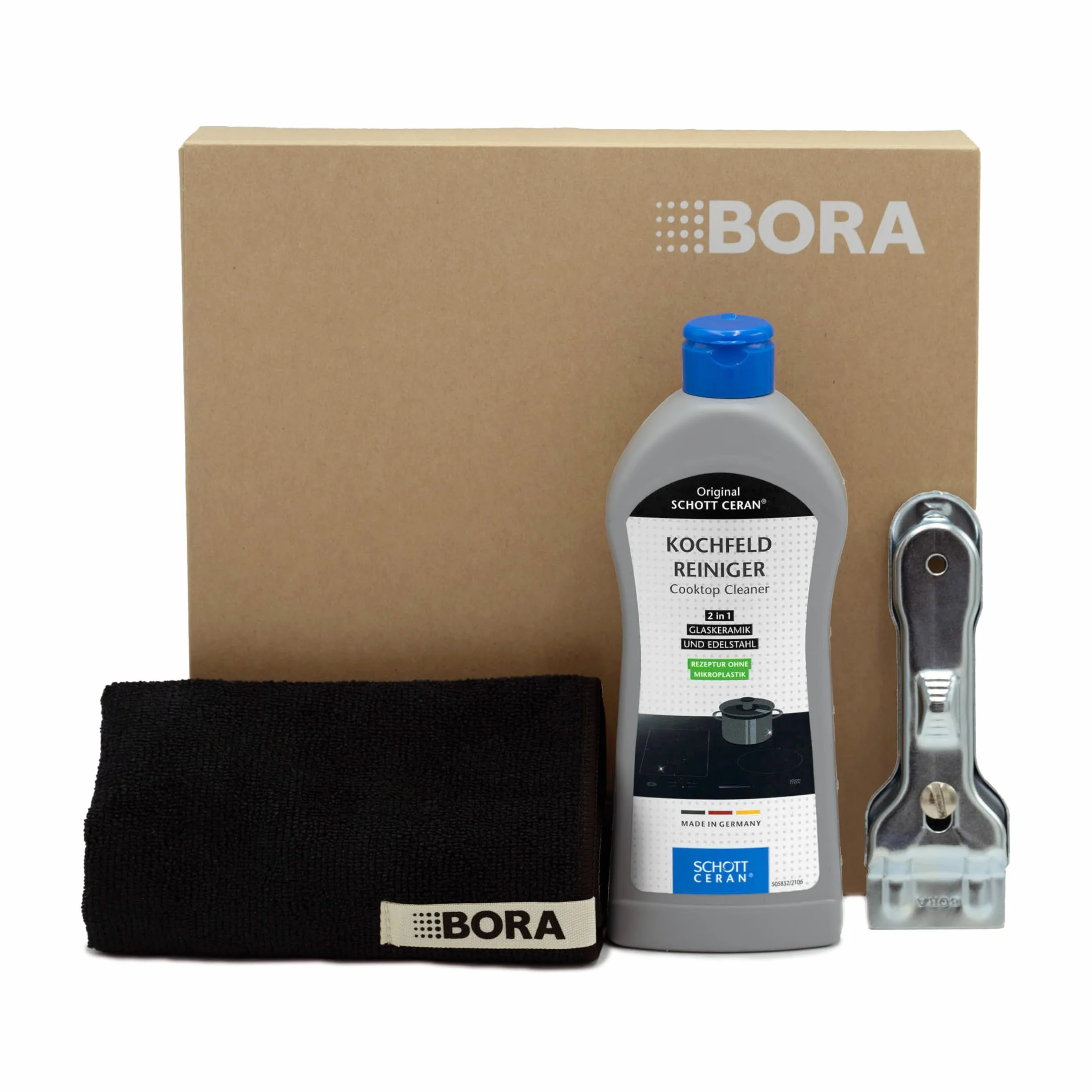 BORA Środek do czyszczenia piekarnika do płyt ceramicznych i indukcyjnych, 300 ml, zestaw z ściereczką z mikrofibry