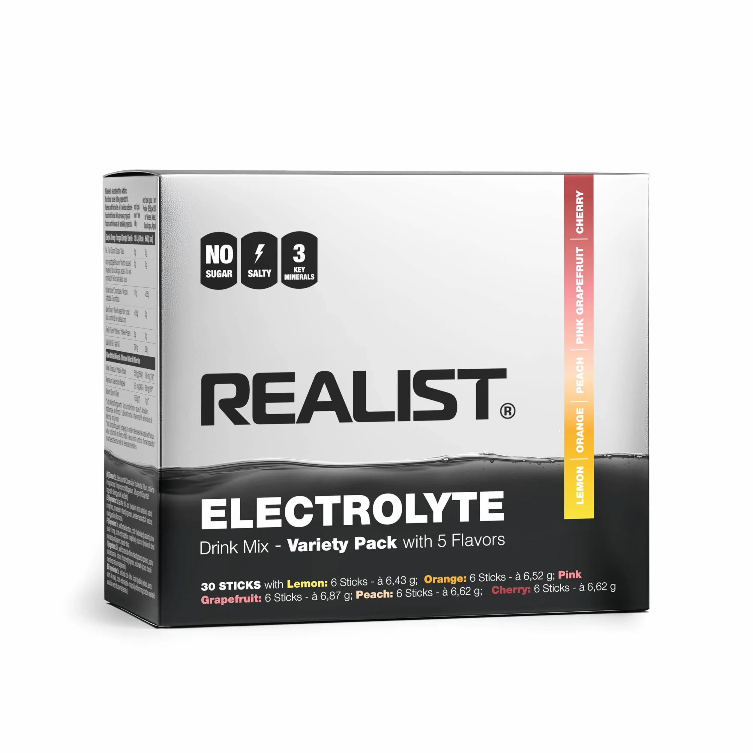 REALIST® Elektrolyty Bez Cukru [PROBNY PAKET] Elektrolity Bez Cukru - Elektrolity w Proszku dla Sportu & KETO z 1000 mg Sodu, 330 mg Potasu & 60 mg Magnezu - Wyprodukowane w Austrii (5 Rodzajów po 6