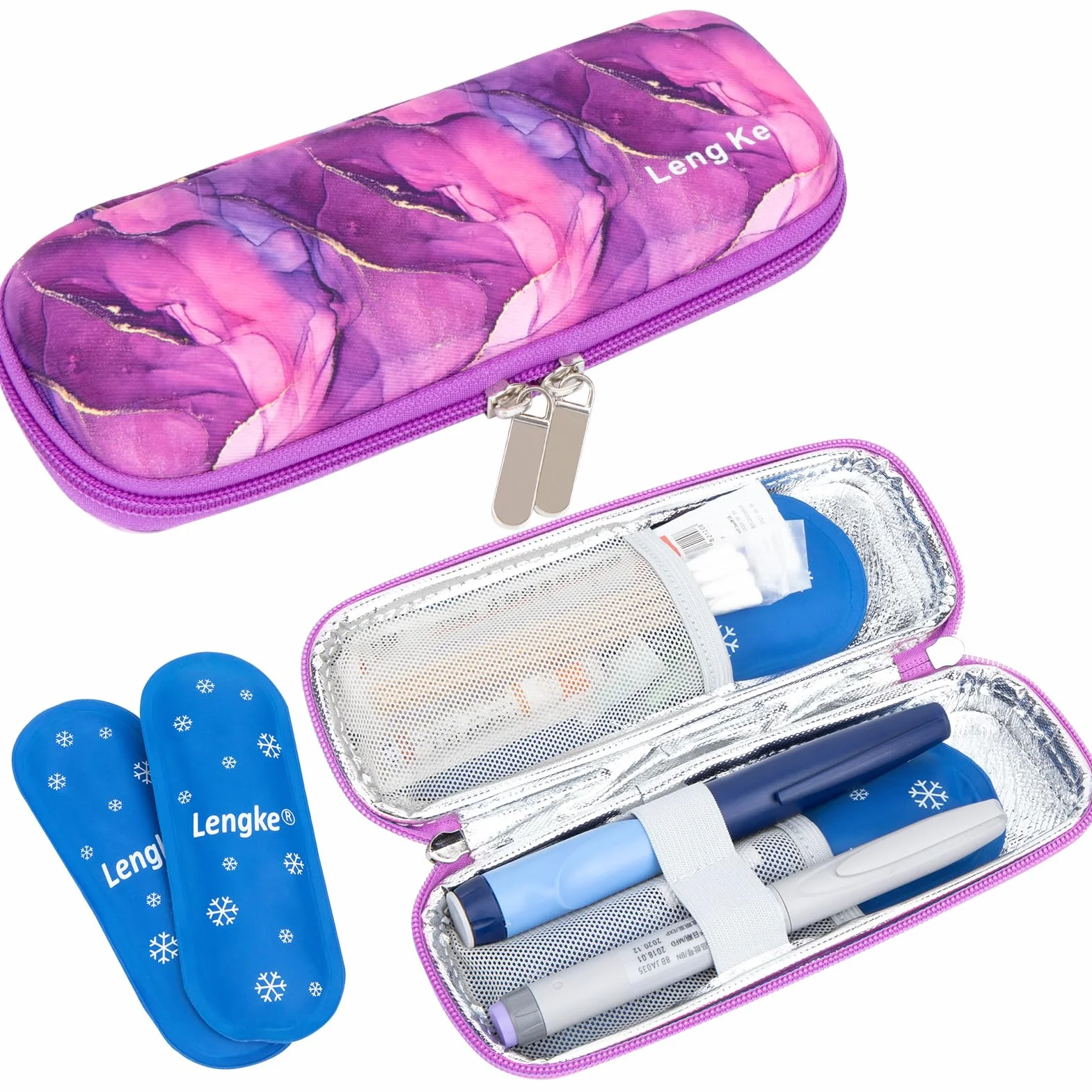 SUNMON Insulin Cooler Travel Case with 2 Nylon Ice Pack, fioletowy, W podróży